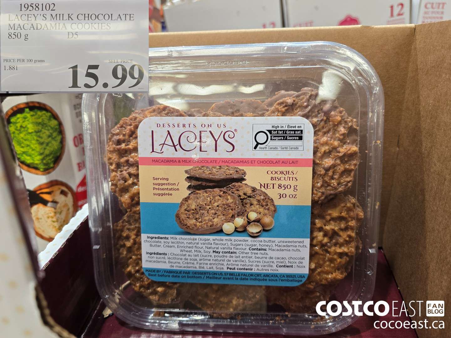 1958102 LACEY'S MILK CHOCOLATE MACADAMIA COOKIES 850 G $15.99