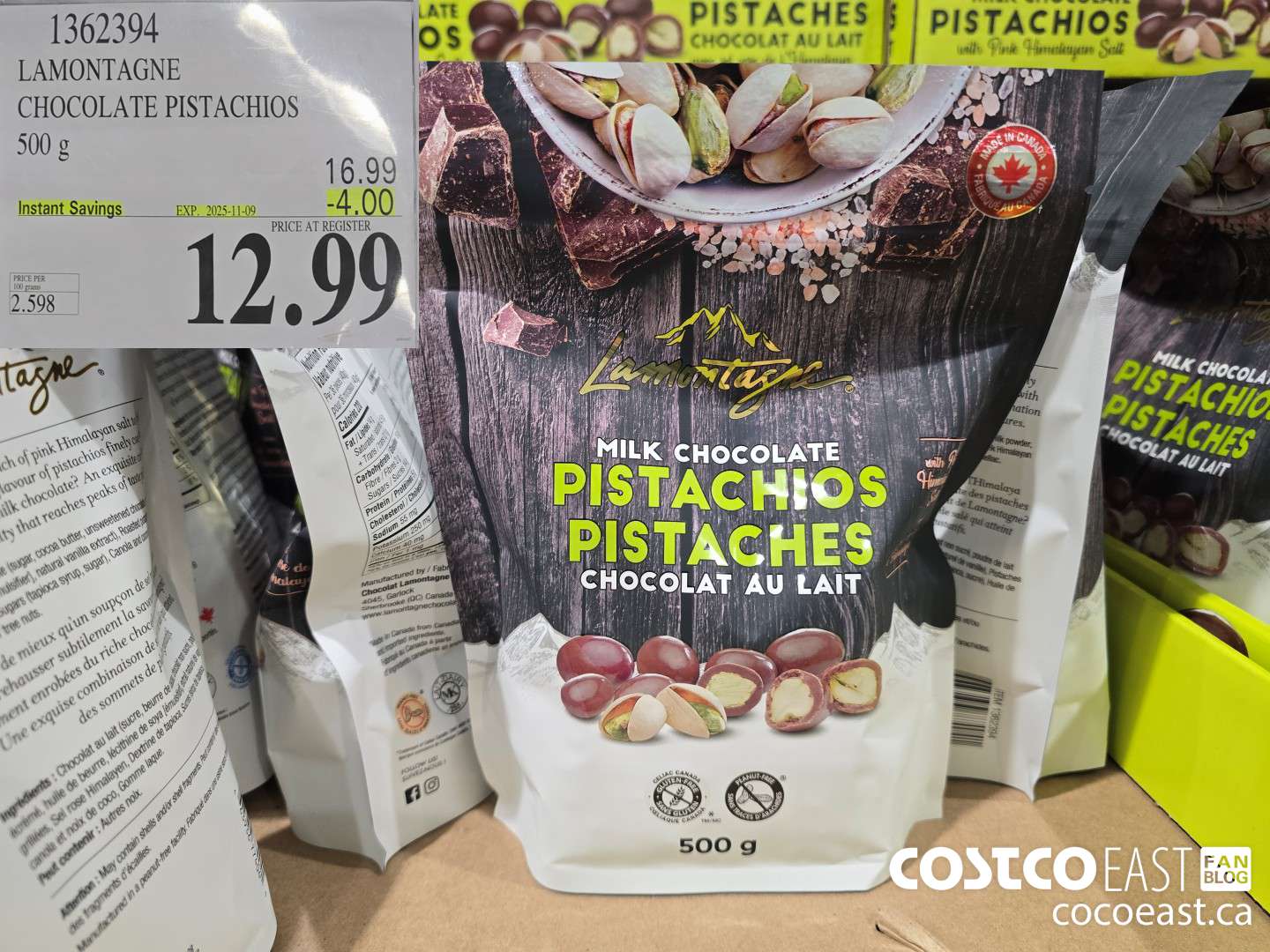 1362394 LAMONTAGNE CHOCOLATE PISTACHIOS 500g ($4.00 INSTANT SAVINGS EXPIRES ON 2025-11-09) $12.99