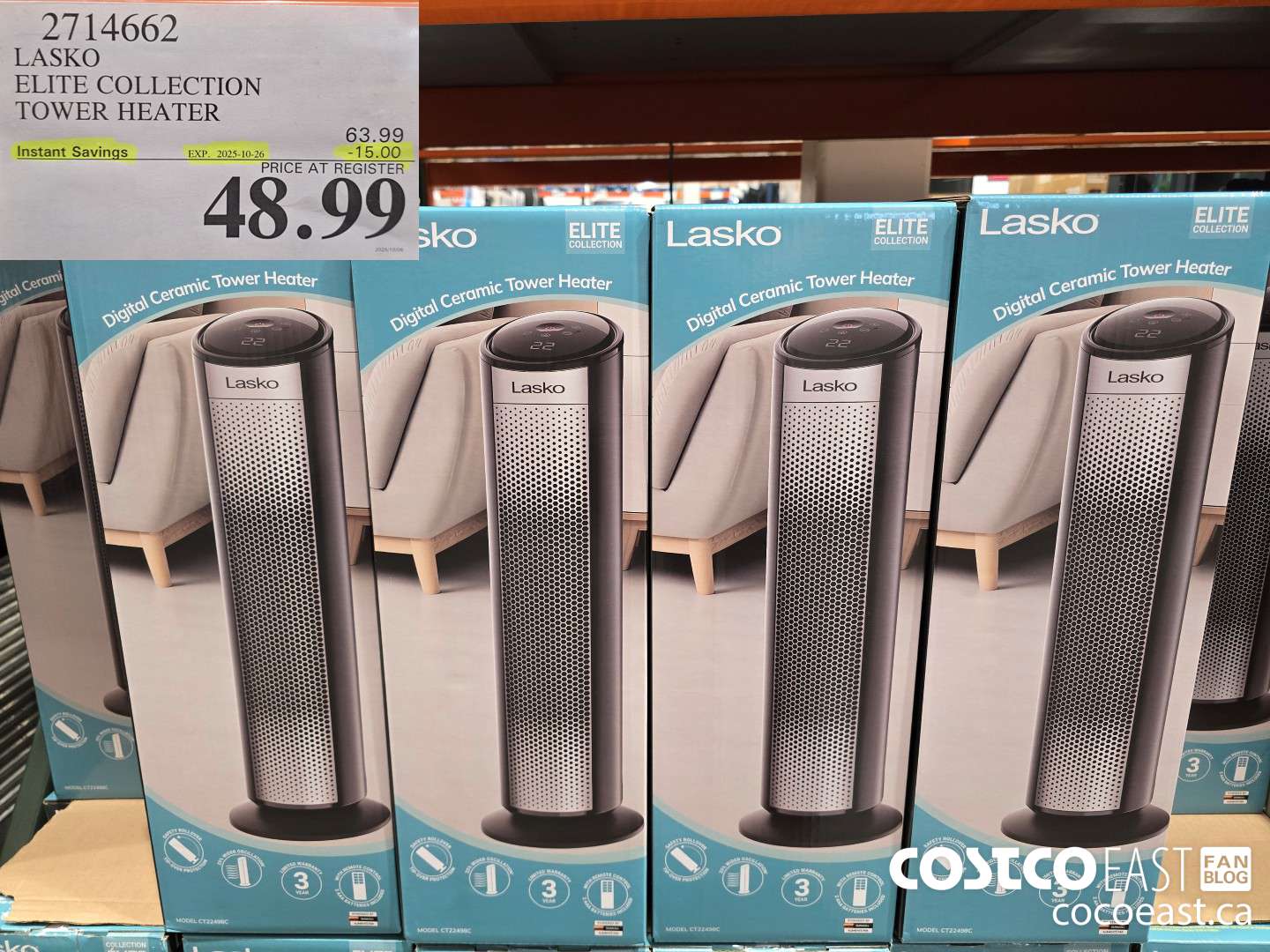 2714662 LASKO ELITE COLLECTION TOWER HEATER ($15.00 INSTANT SAVINGS EXPIRES ON 2025-10-26) $48.99