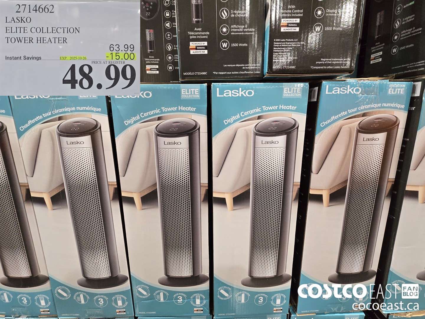 2714662 LASKO ELITE COLLECTION TOWER HEATER ($15.00 INSTANT SAVINGS EXPIRES ON 2025-10-26) $48.99