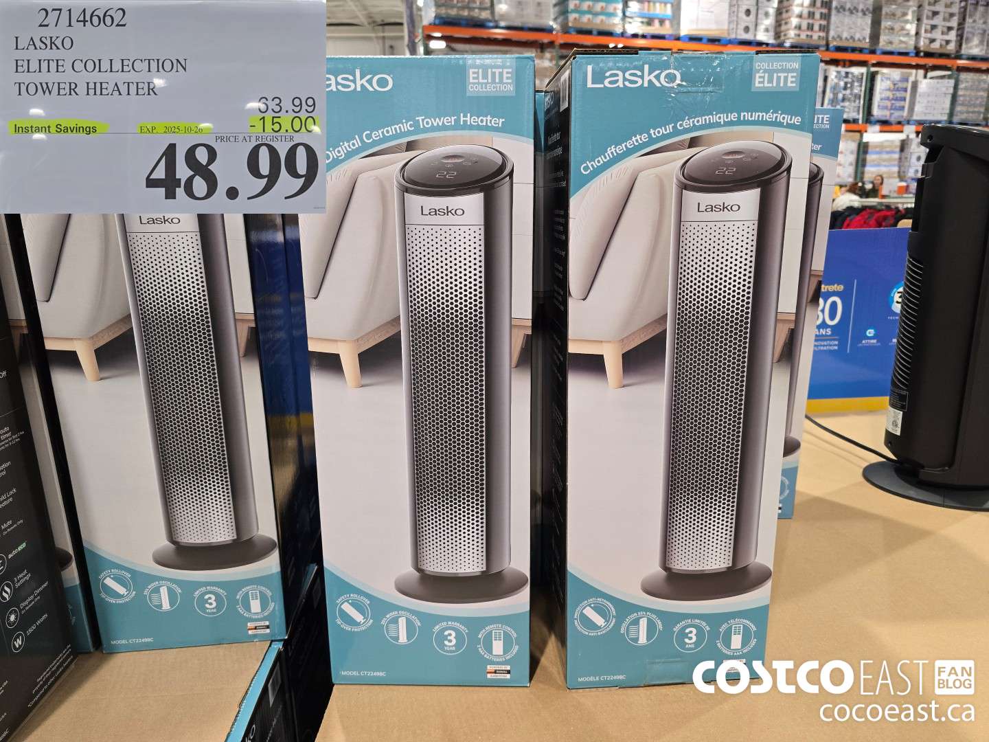 2714662 LASKO ELITE COLLECTION TOWER HEATER ($15.00 INSTANT SAVINGS EXPIRES ON 2025-10-26) $48.99