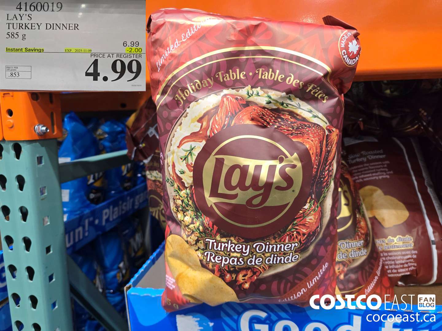 4160019 LAY'S TURKEY DINNER 585 G ($2.00 INSTANT SAVINGS EXPIRES ON 2025-11-09) $4.99