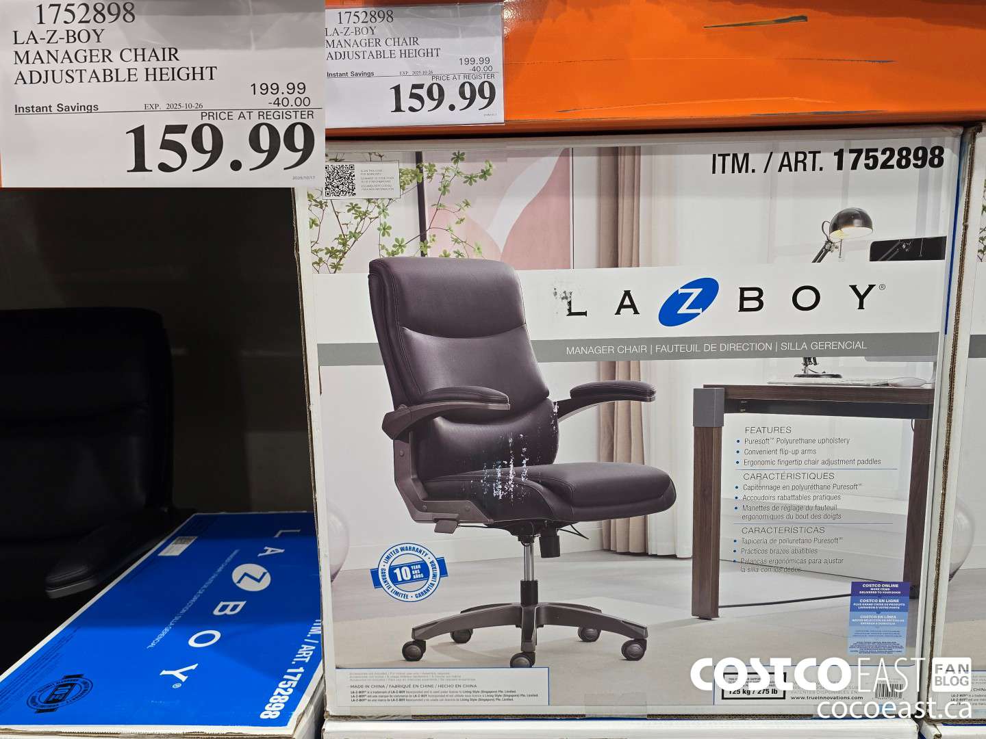 1752898 LA-Z-BOY MANAGER CHAIR ADJUSTABLE HEIGHT ($40.00 INSTANT SAVINGS EXPIRES ON 2025-10-26) $159.99