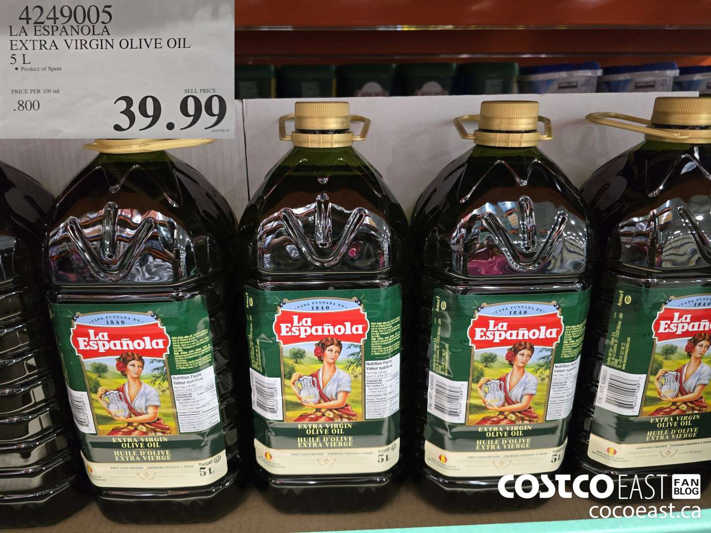 4249005 LA ESPANOLA EXTRA VIRGIN OLIVE OIL 5 L $39.99