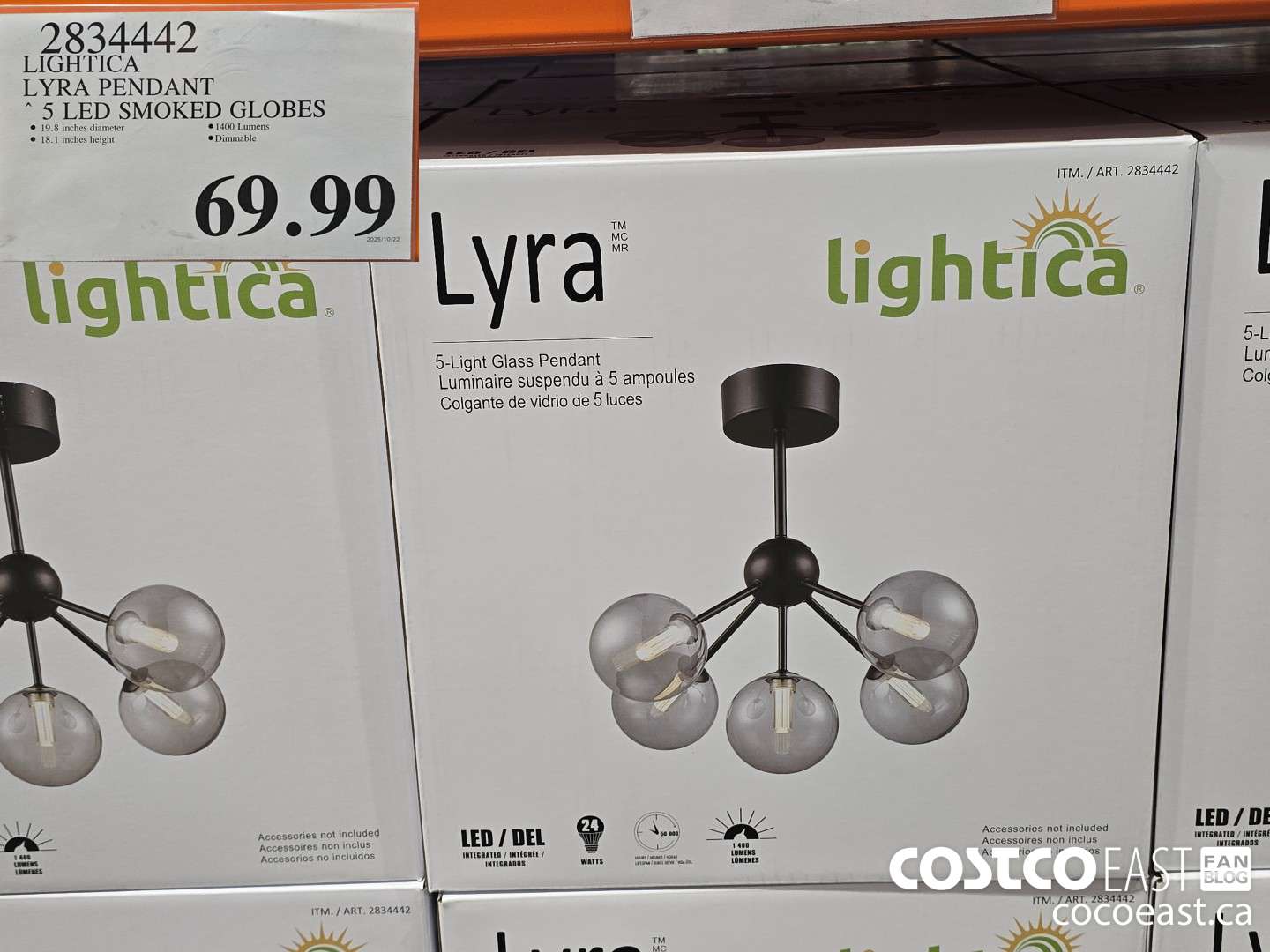 2834442 LIGHTICA LYRA PENDANT 5 LED SMOKED GLOBES $69.99