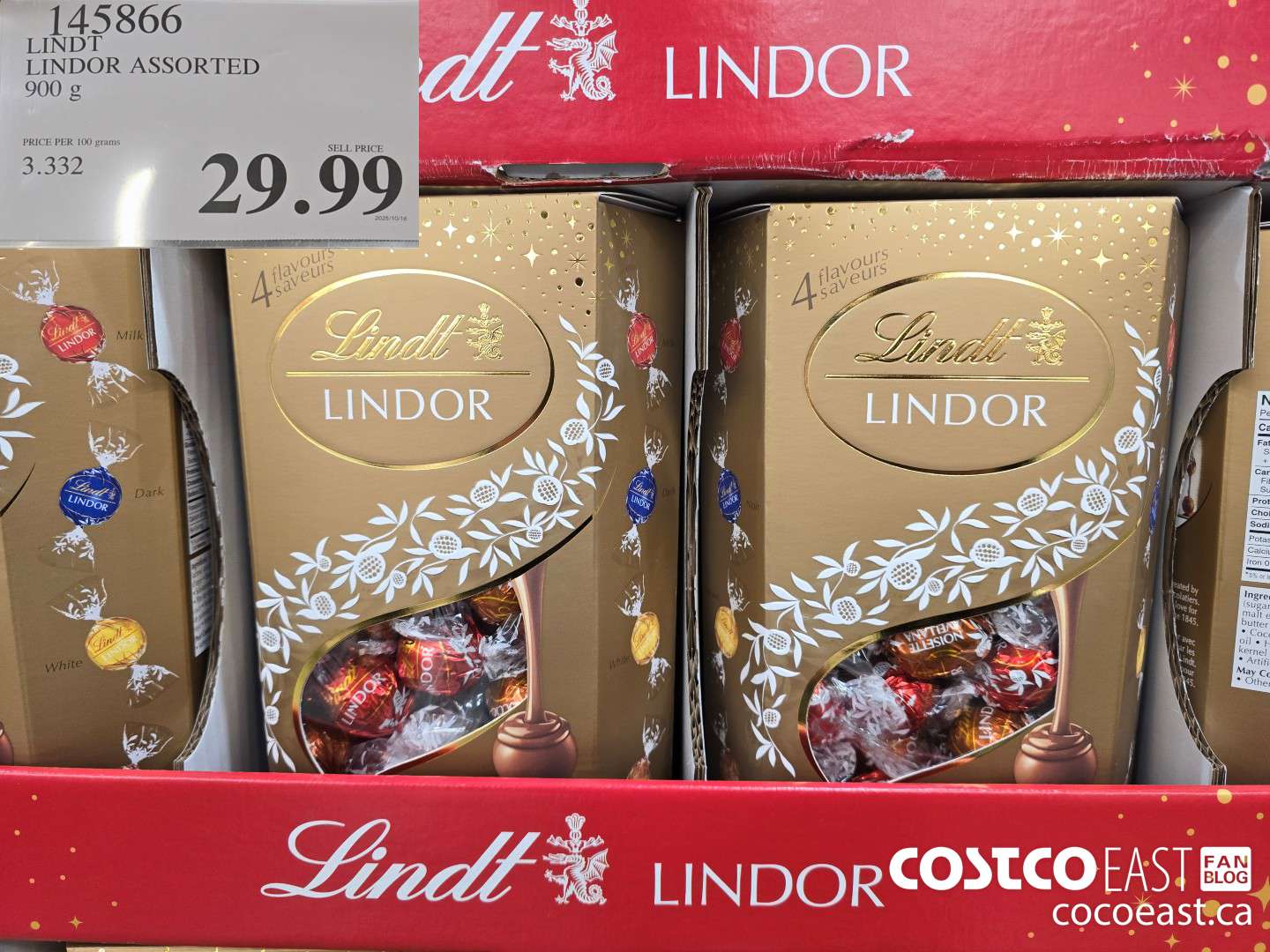 145366 LINDT LINDOR ASSORTED 900G $29.99
