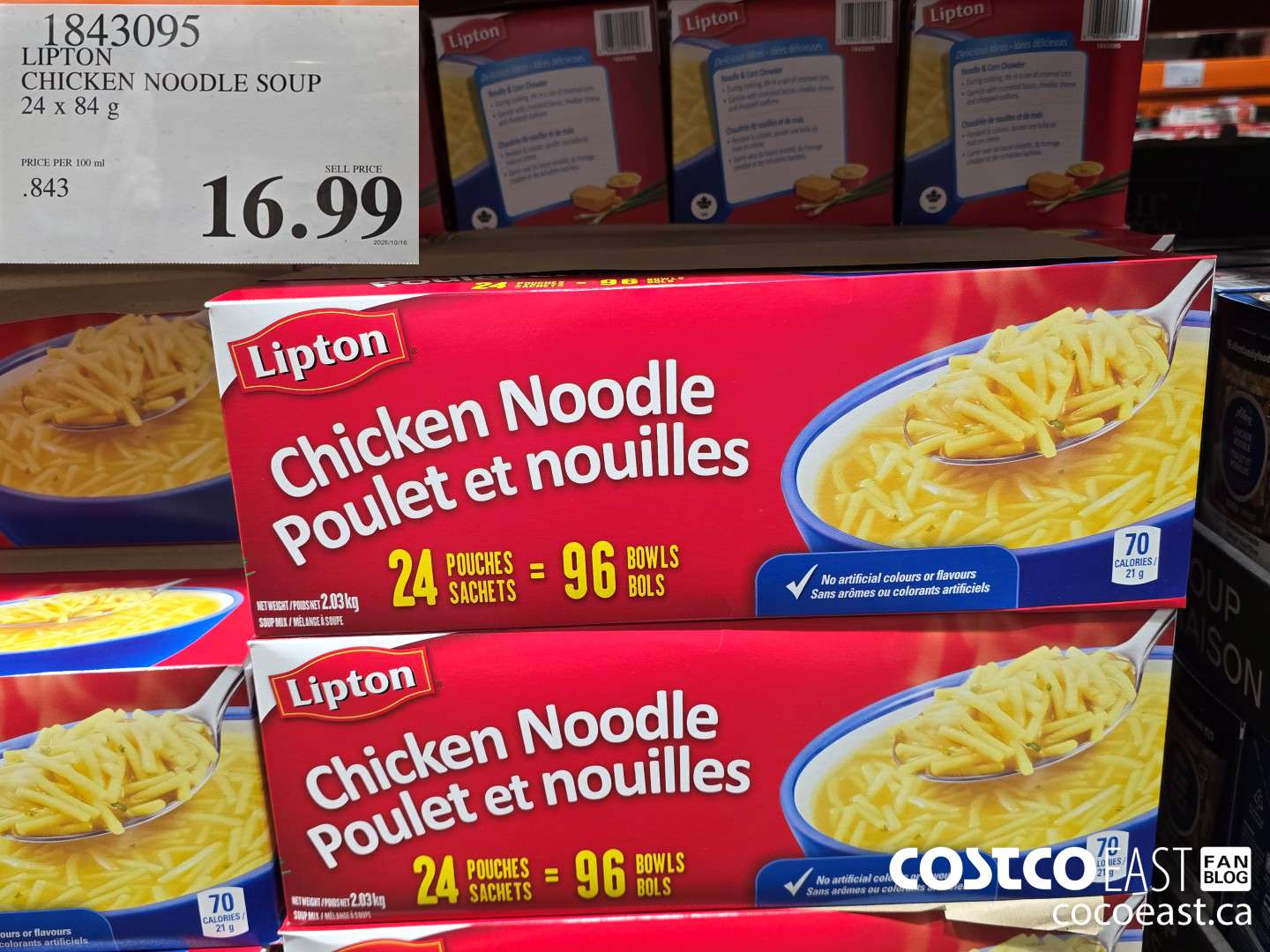 1843095 LIPTON CHICKEN NOODLE SOUP 24 x 84g $16.99