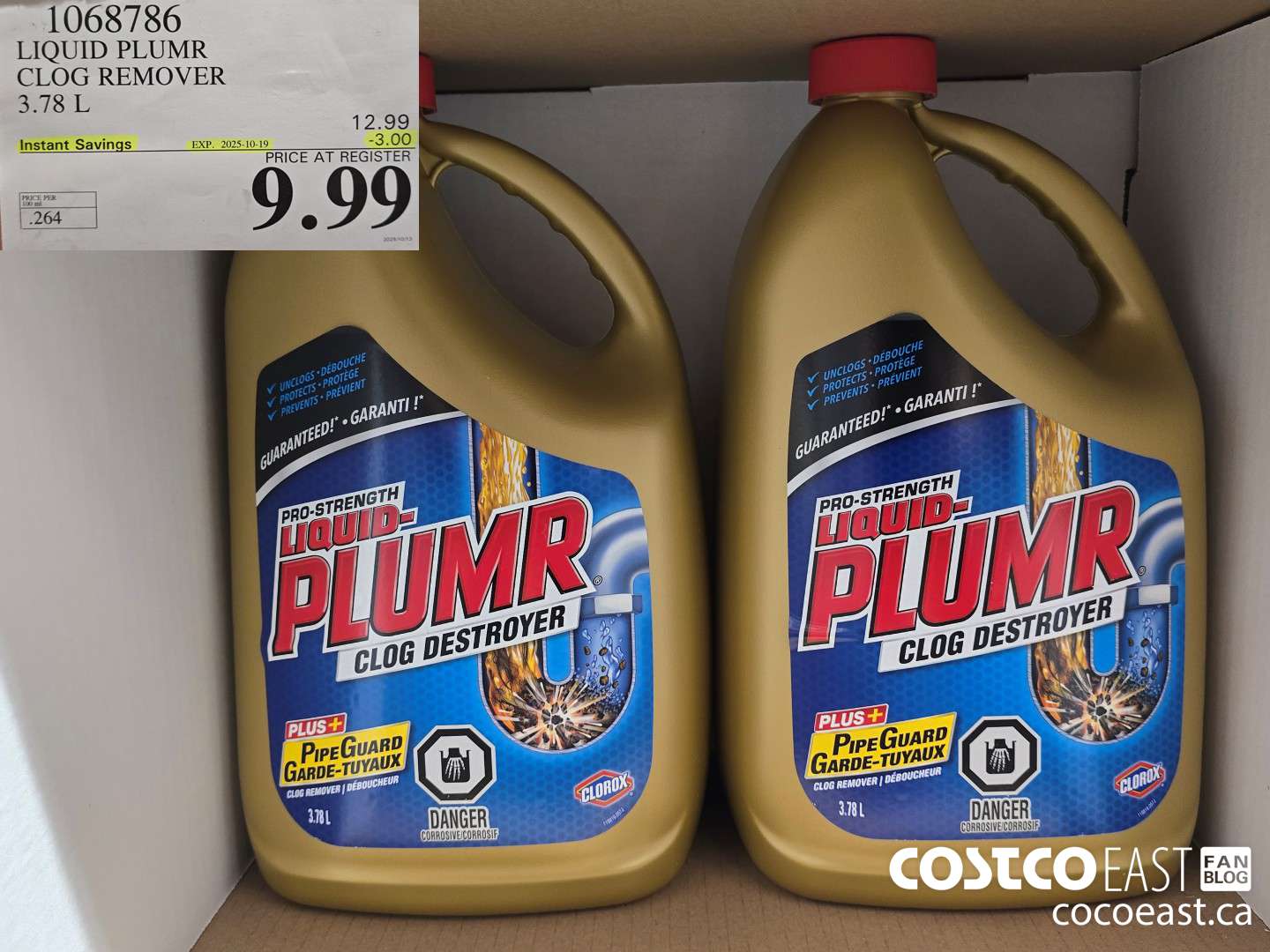 1068786 LIQUID PLUMR CLOG REMOVER 3.78 L ($3.00 INSTANT SAVINGS EXPIRES ON 2025-10-19) $9.99