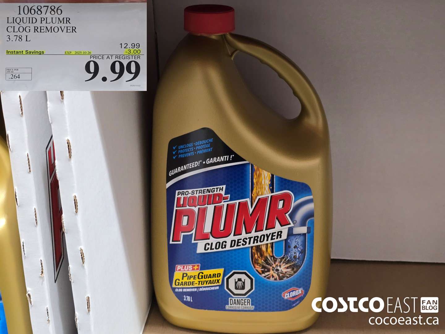 1068786 LIQUID PLUMR CLOG REMOVER 3.78 L ($3.00 INSTANT SAVINGS EXPIRES ON 2025-10-26) $9.99