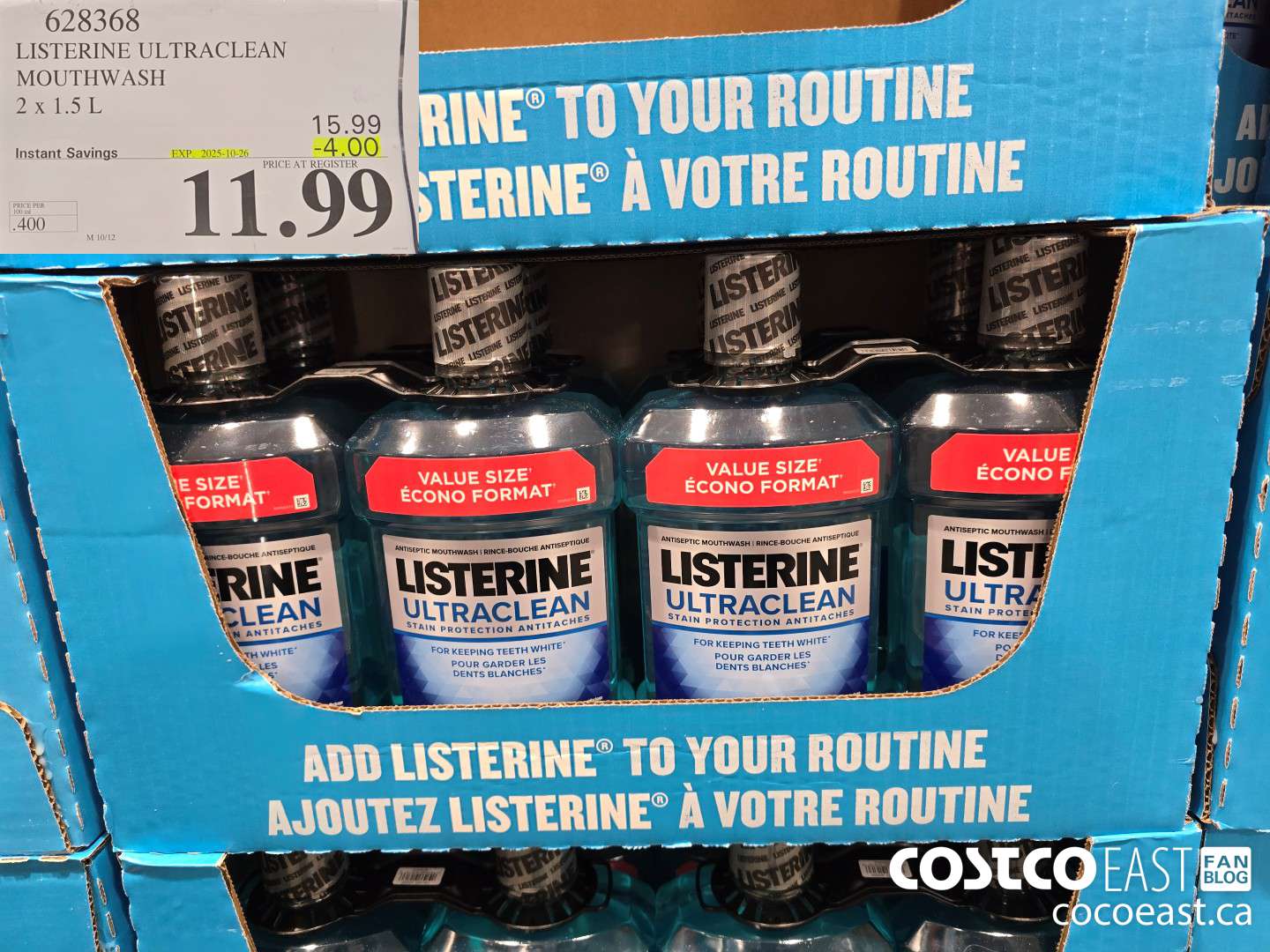 628368 LISTERINE ULTRACLEAN MOUTHWASH 2 x 1.5 L ($4.00 INSTANT SAVINGS EXPIRES ON 2025-10-26) $11.99
