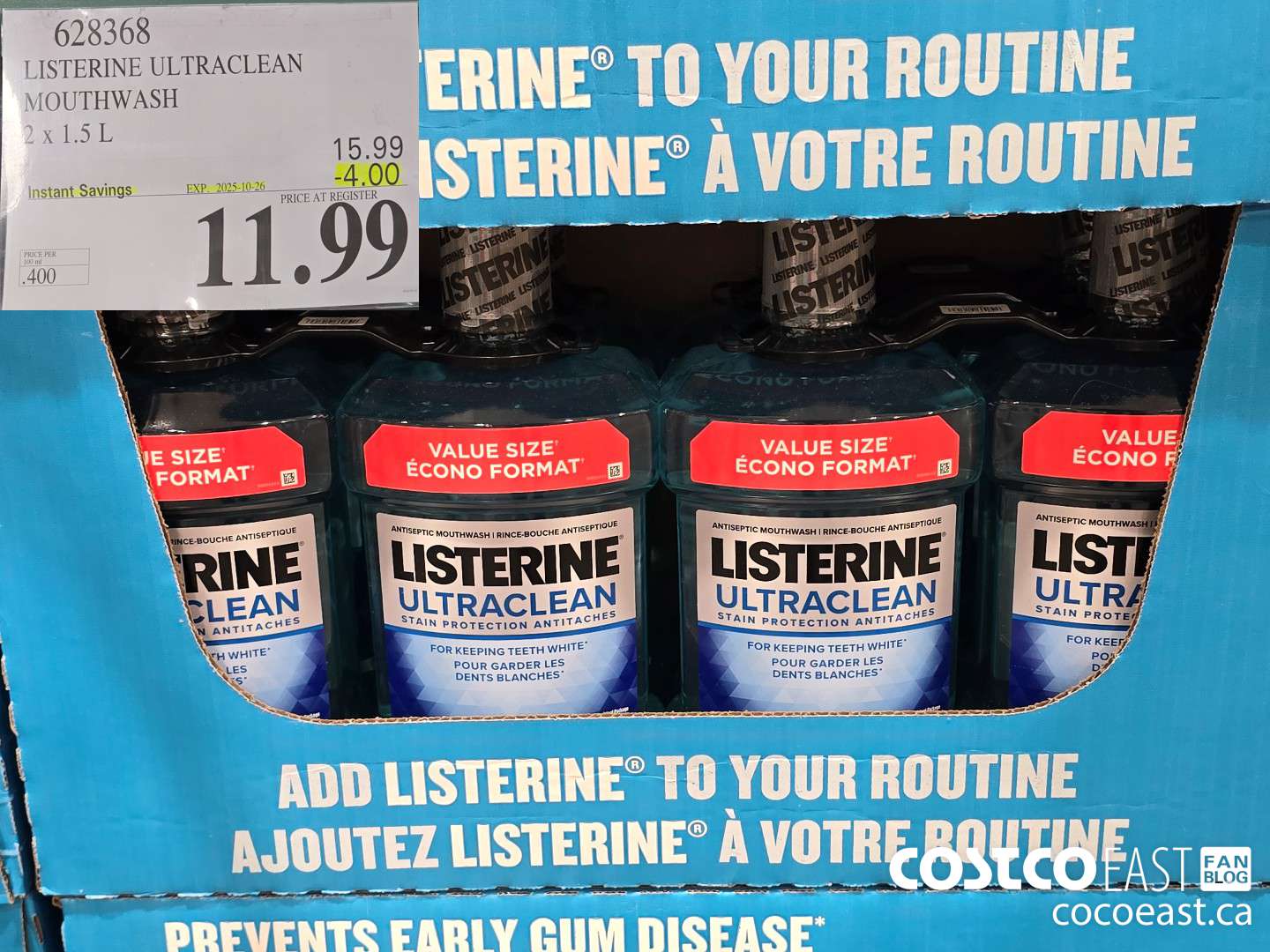 628368 LISTERINE ULTRACLEAN MOUTHWASH 2 x 1.5 L ($4.00 INSTANT SAVINGS EXPIRES ON 2025-10-26) $11.99