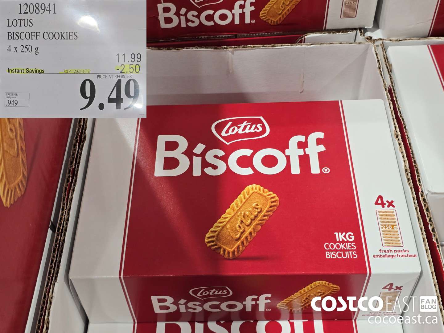 1208941 LOTUS BISCOFF COOKIES 4 x 250 g ($2.50 INSTANT SAVINGS EXPIRES ON 2025-10-26) $9.49