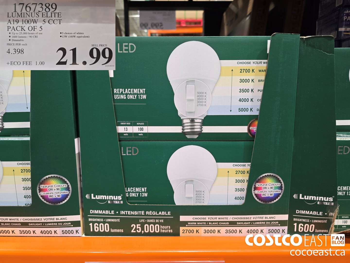 1767389 LUMINUS ELITE A19 100W 5 CCT PACK OF 5 $21.99