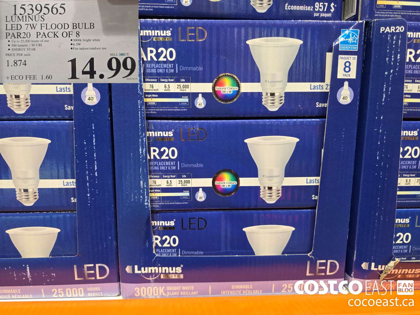 1539565 LUMINUS LED 7W FLOOD BULB PAR20 PACK OF 8 $14.99