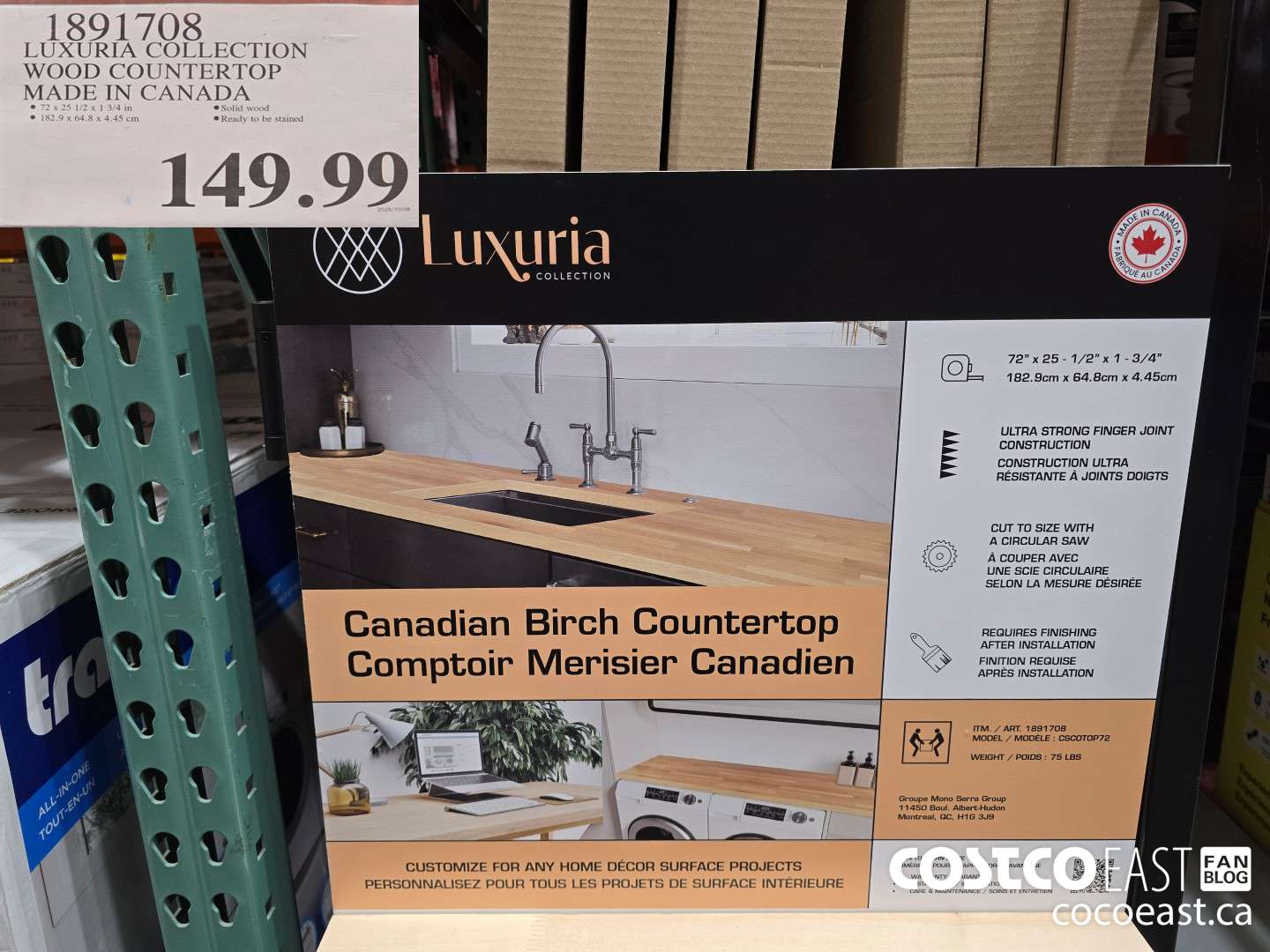 1891708 LUXURIA COLLECTION WOOD COUNTERTOP MADE IN CANADA $149.99