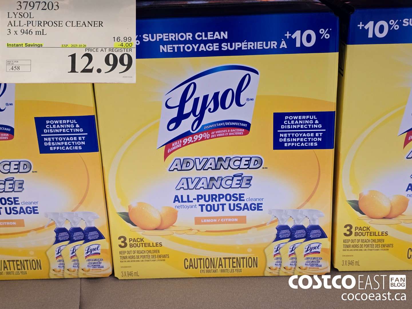 3797203 LYSOL ALL-PURPOSE CLEANER 3 x 946 mL ($4.00 INSTANT SAVINGS EXPIRES ON 2025-10-26) $12.99