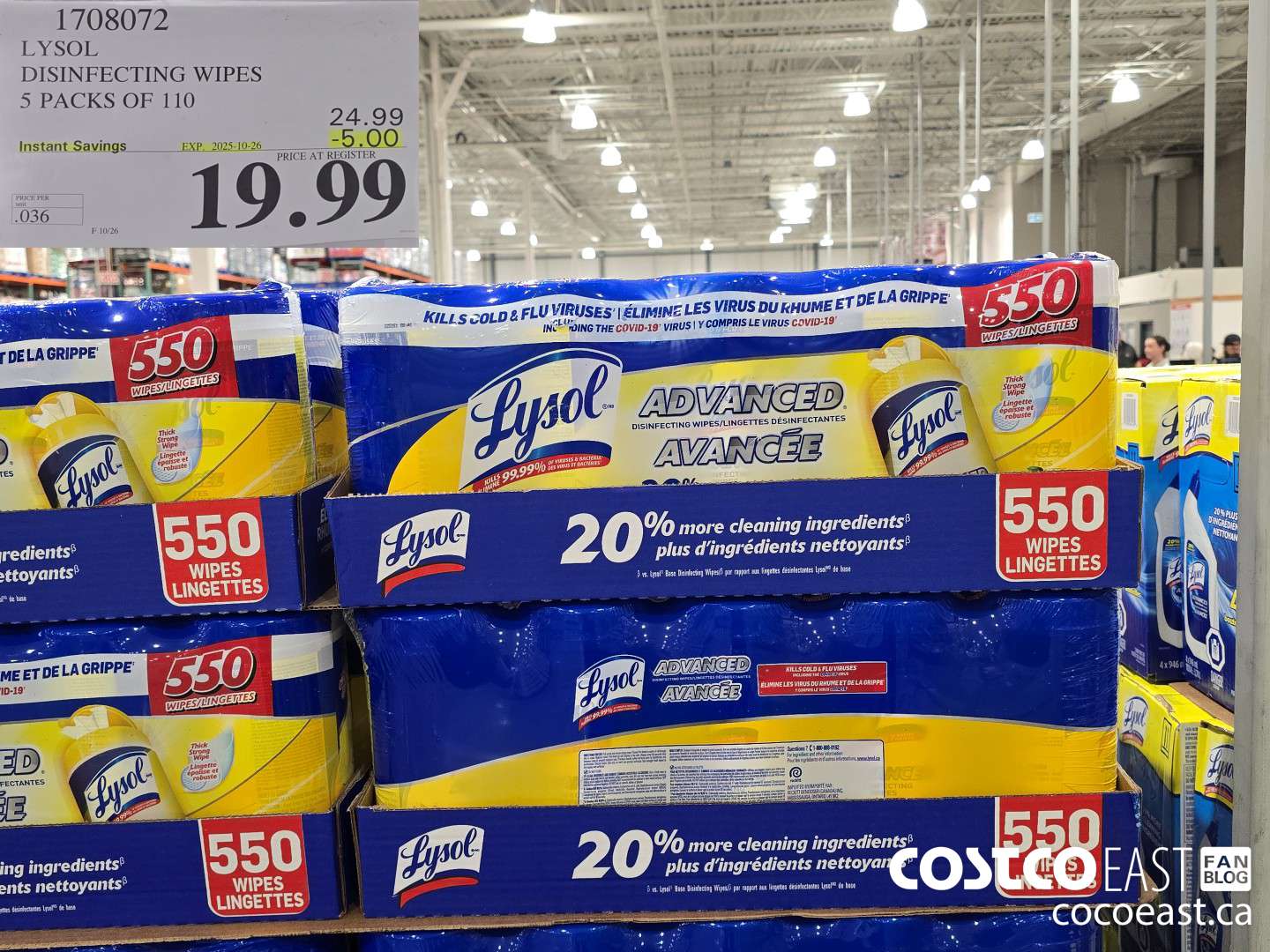 1708072 LYSOL DISINFECTING WIPES 5 PACKS OF 110 ($5.00 INSTANT SAVINGS EXPIRES ON 2025-10-26) $19.99