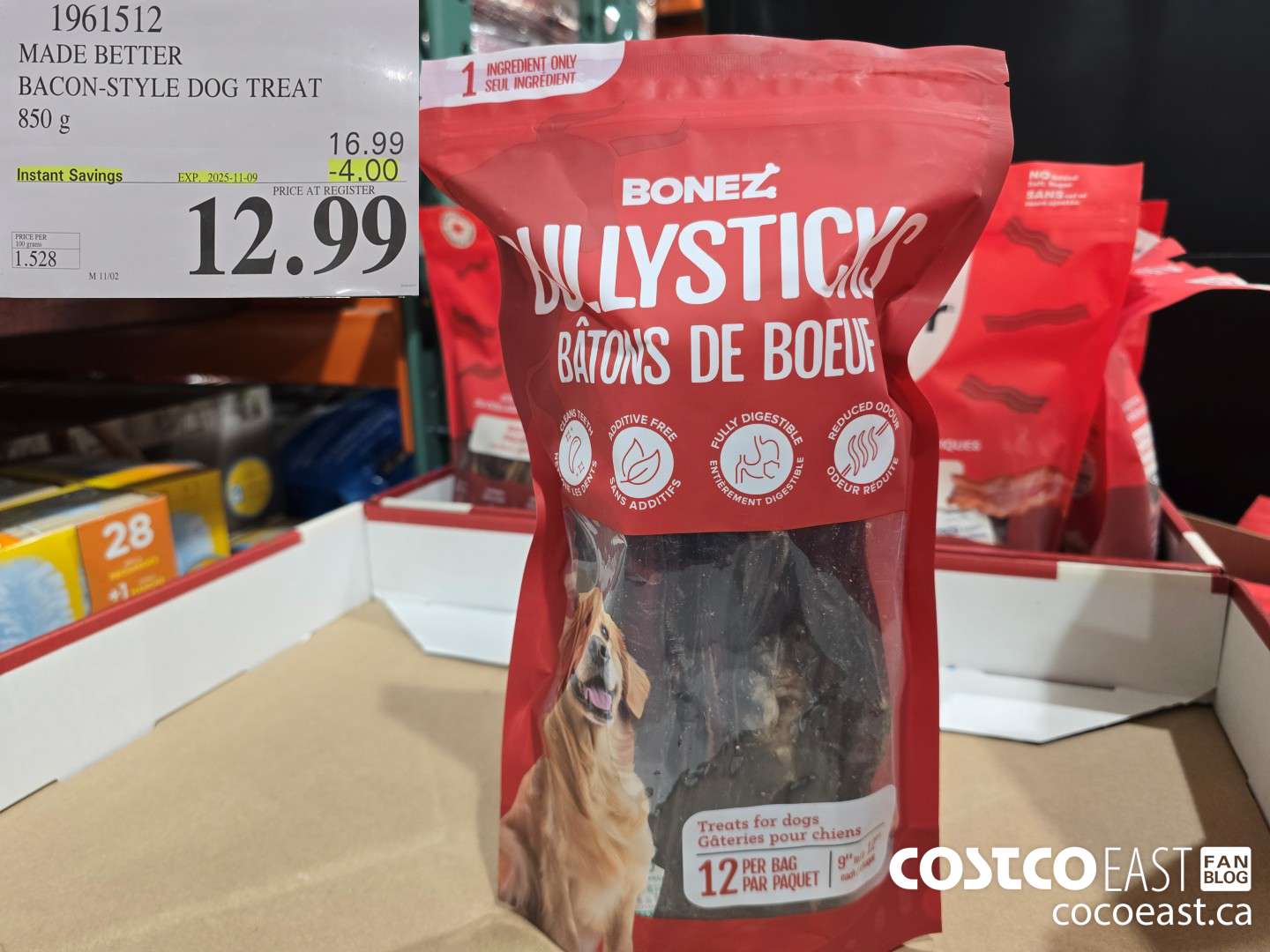 1961512 MADE BETTER BACON-STYLE DOG TREAT 850 g ($4.00 INSTANT SAVINGS EXPIRES ON 2025-11-09) $12.99