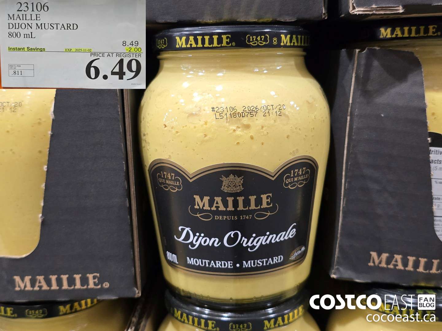 23106 MAILLE DIJON MUSTARD 800 ML ($2.00 INSTANT SAVINGS EXPIRES ON 2025-11-02) $6.49