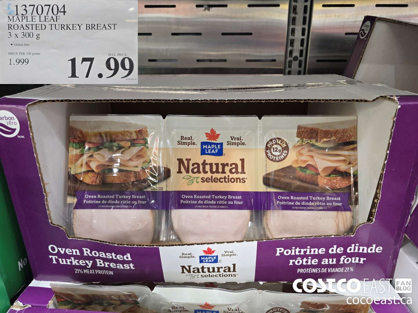 1370704 MAPLE LEAF ROASTED TURKEY BREAST 3 x 300 G $17.99