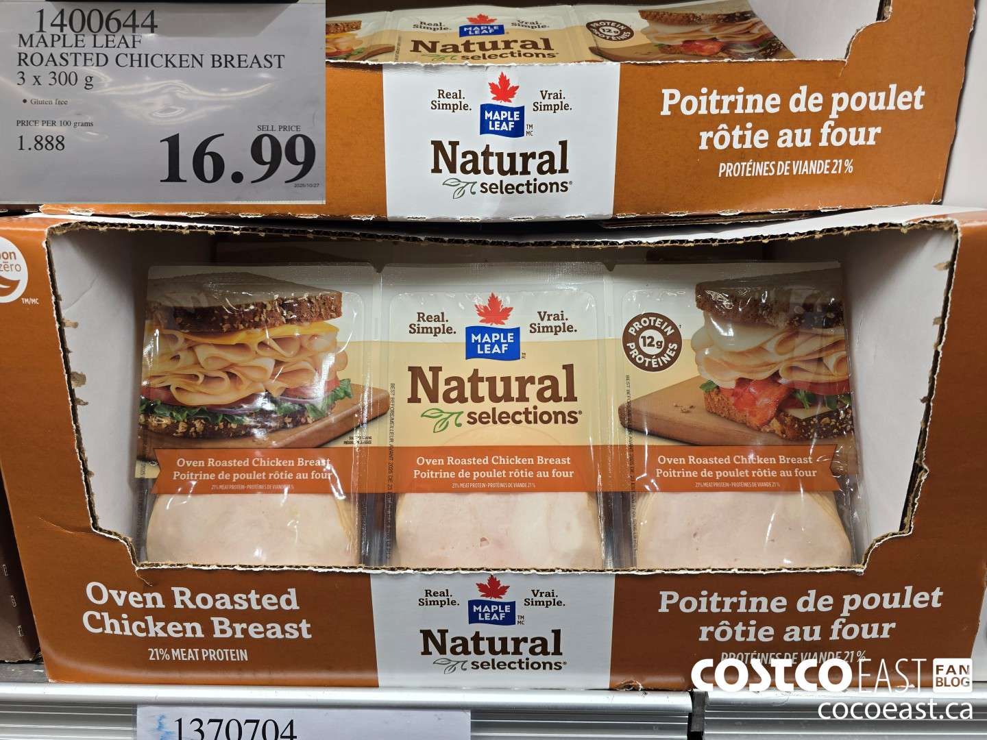 1400644 MAPLE LEAF SLICED CHICKEN BREAST 3 x 300 g $16.99