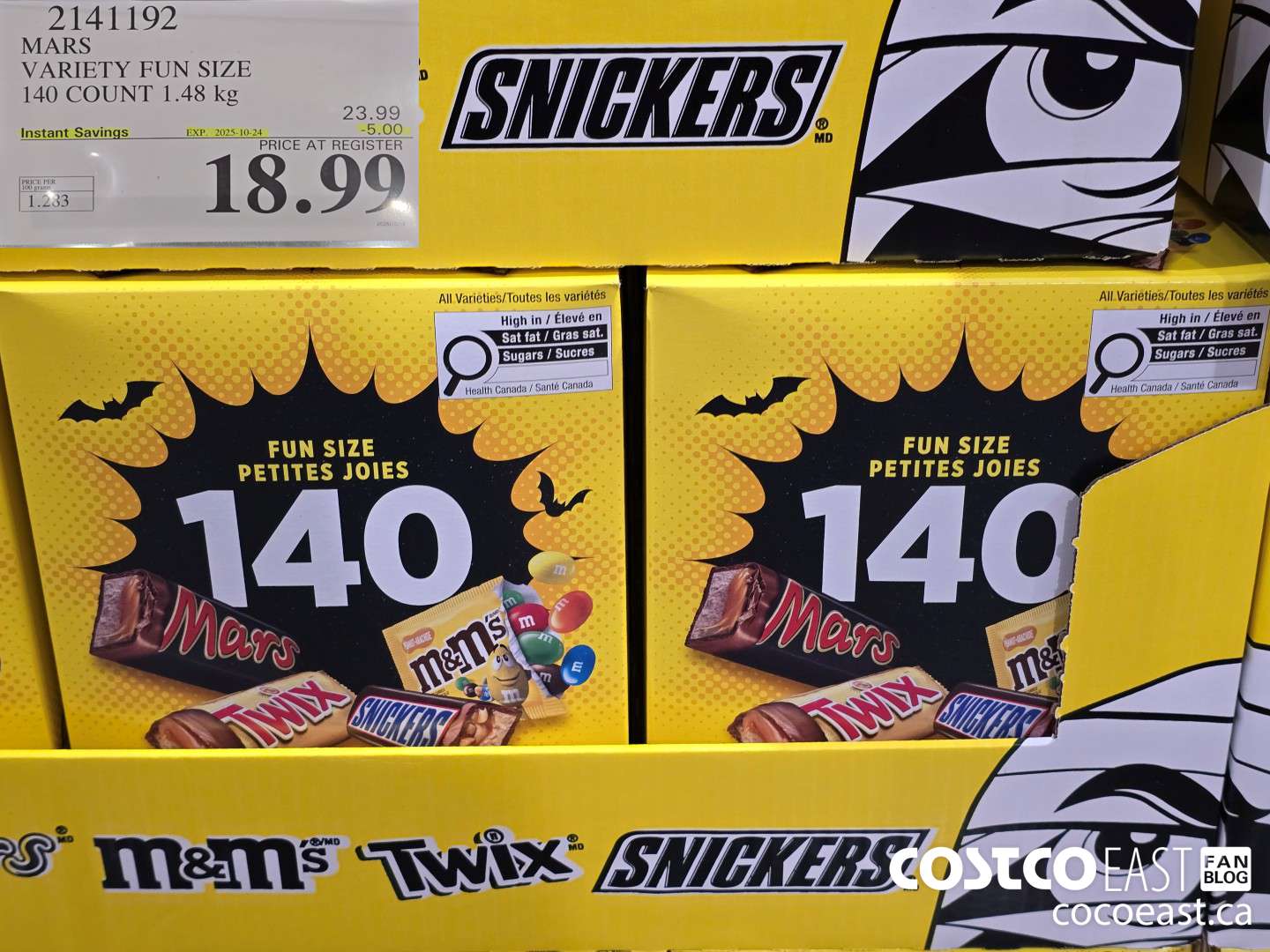 2141192 MARS VARIETY FUN SIZE 140 COUNT 1.48 kg ($5.00 INSTANT SAVINGS EXPIRES ON 2025-10-24) $18.99