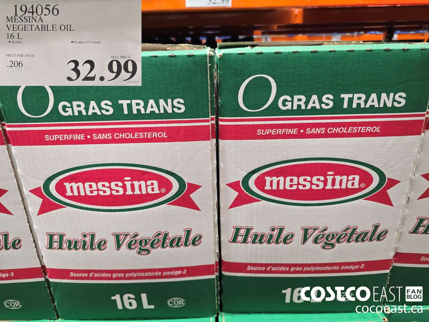 194056 MESSINA VEGETABLE OIL 16 L $32.99