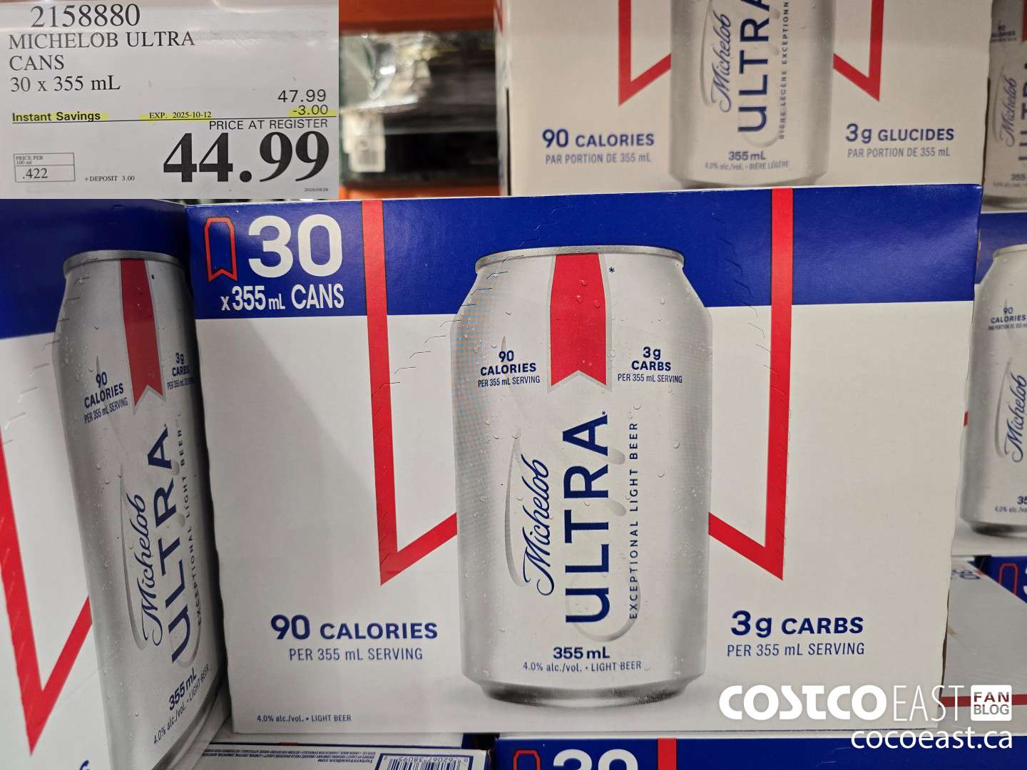 2158880 MICHELOB ULTRA CANS 30 x 355 mL ($3.00 INSTANT SAVINGS EXPIRES ON 2025-10-12) $44.99