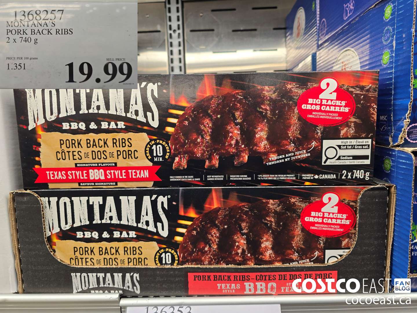 1368257 MONTANA'S PORK BACK RIBS 2 X 740 G $19.99