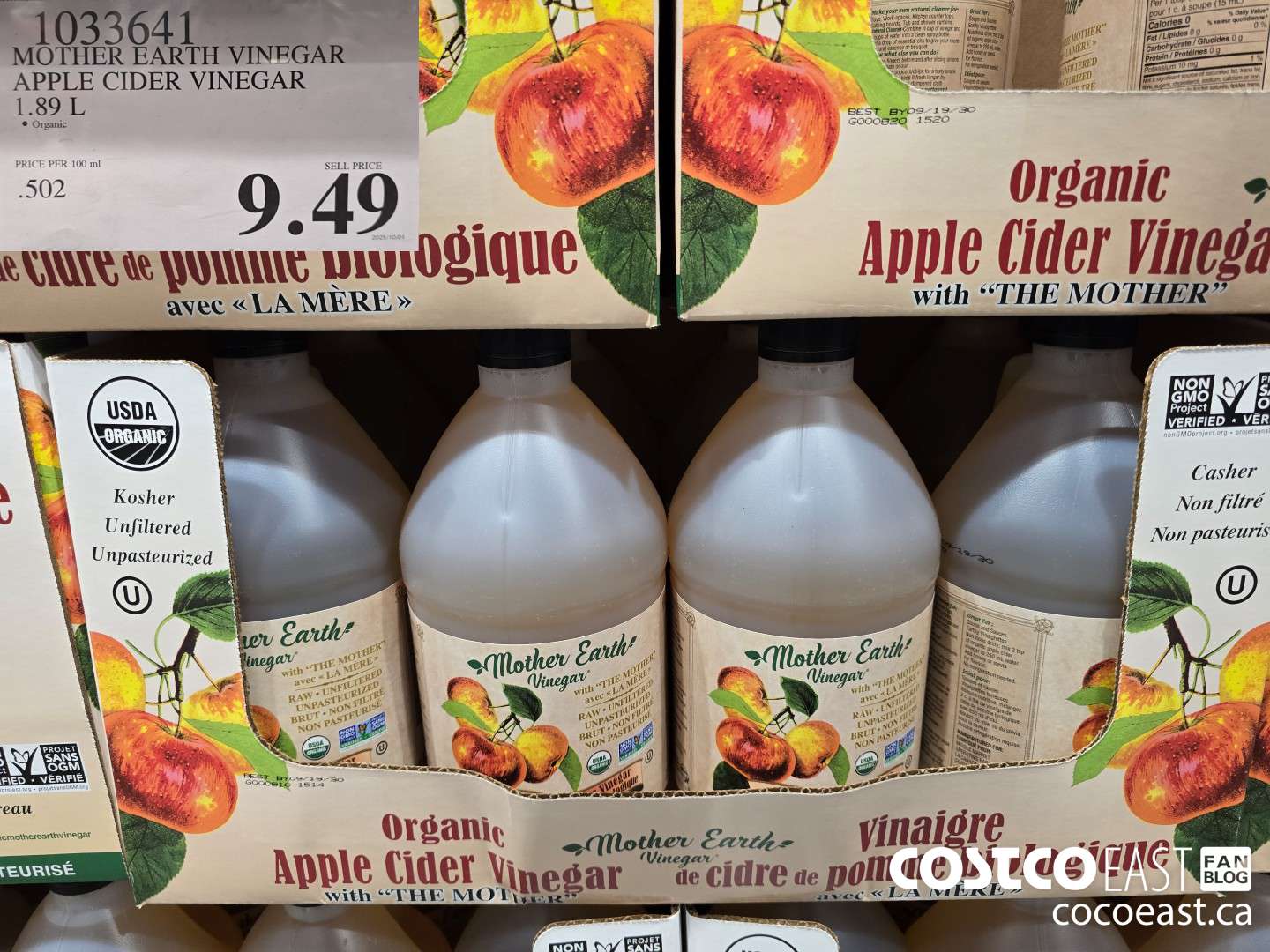 1033641 MOTHER EARTH VINEGAR APPLE CIDER VINEGAR 1.89 L $9.49