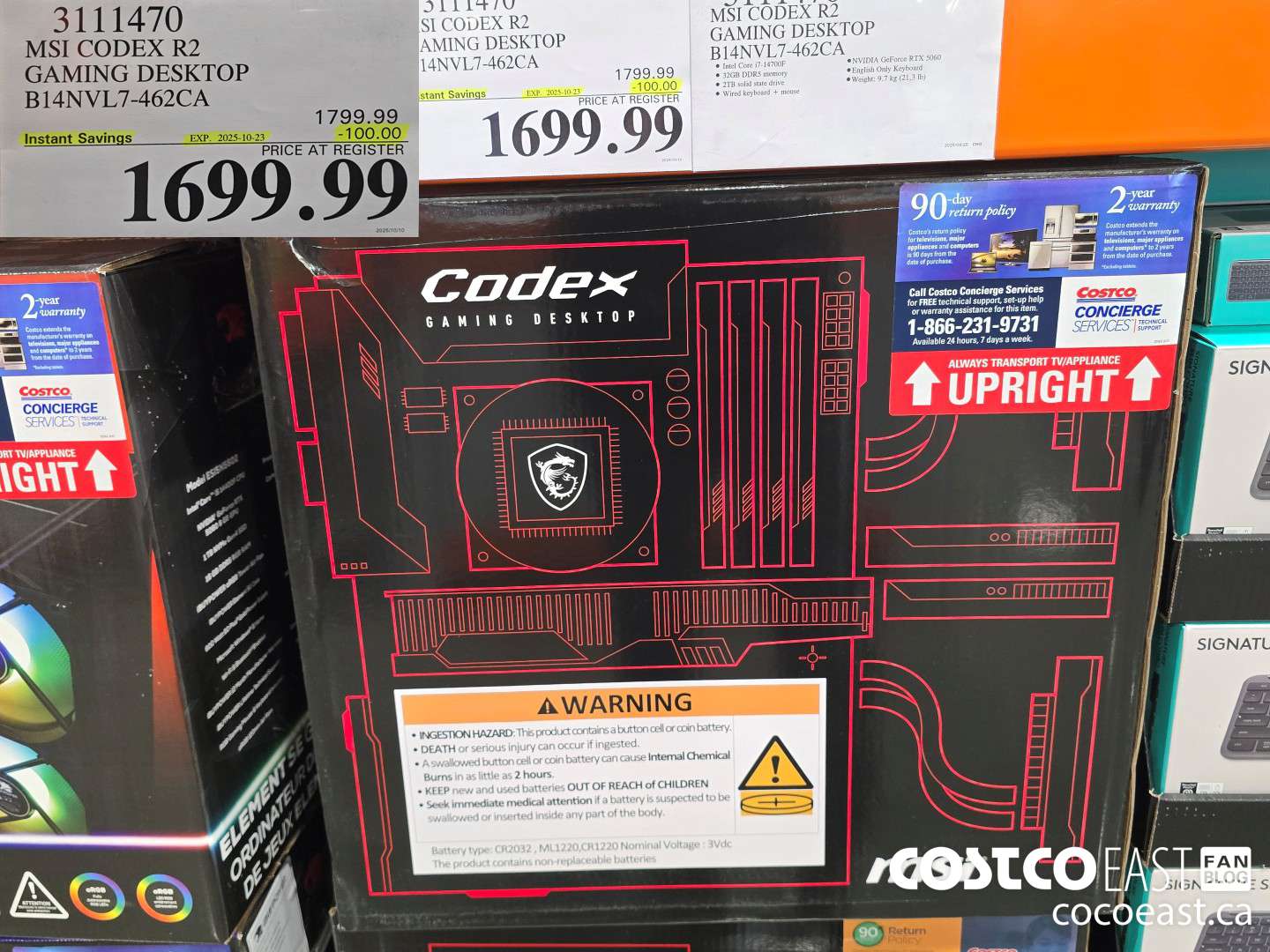 3111470 MSI CODEX R2 GAMING DESKTOP B14NVL7-462CA ($100.00 INSTANT SAVINGS EXPIRES ON 2025-10-23) $1699.99