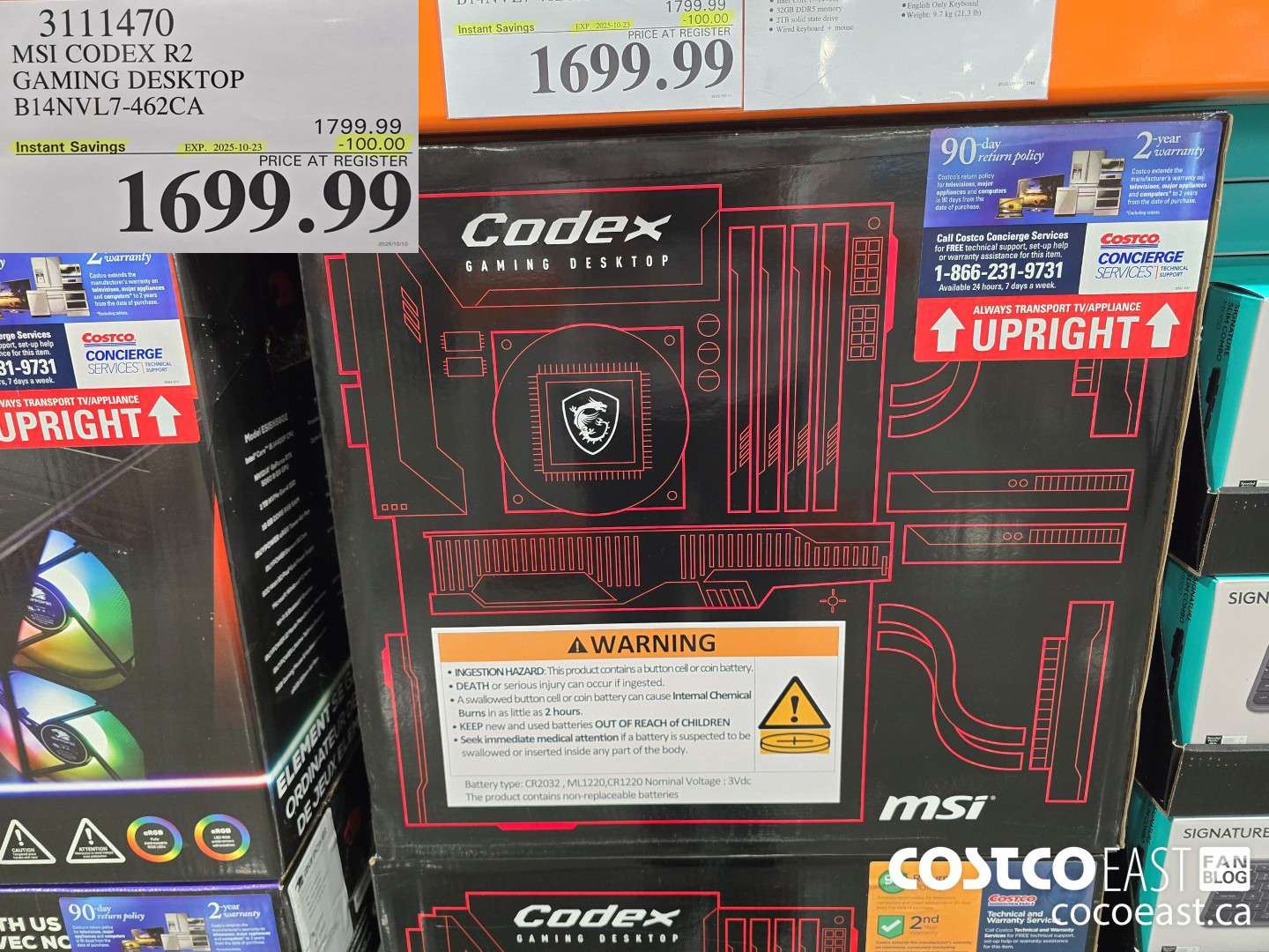 3111470 MSI CODEX R2 GAMING DESKTOP B14NVL7-462CA ($100.00 INSTANT SAVINGS EXPIRES ON 2025-10-23) $1699.99