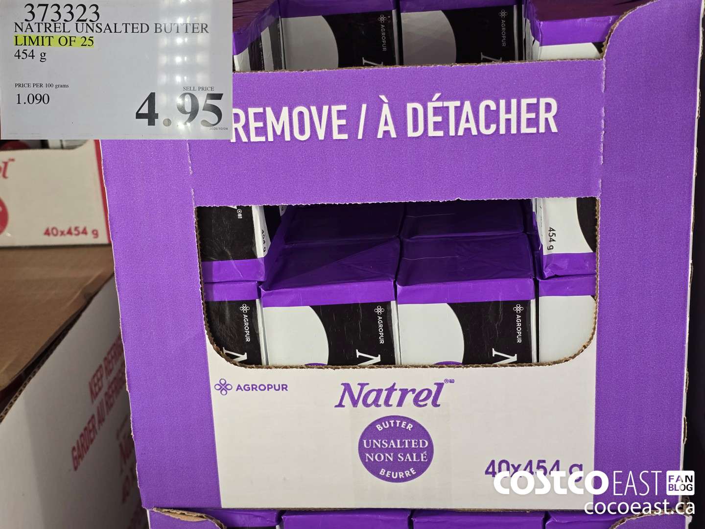 373323 NATREL UNSALTED BUTTER LIMIT OF 25 454 G $4.95