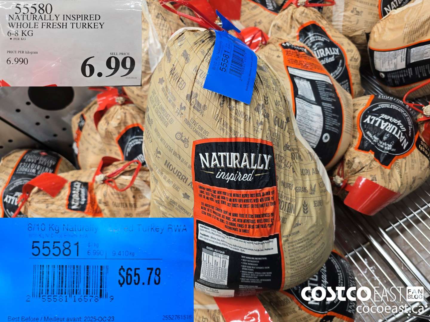 55580 NATURALLY INSPIRED WHOLE FRESH TURKEY 6-8 KG PER KG $6.99