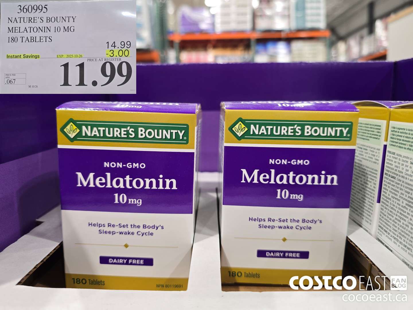 360995 NATURE'S BOUNTY MELATONIN 10 MG 180 TABLETS ($3.00 INSTANT SAVINGS EXPIRES ON 2025-10-26) $11.99