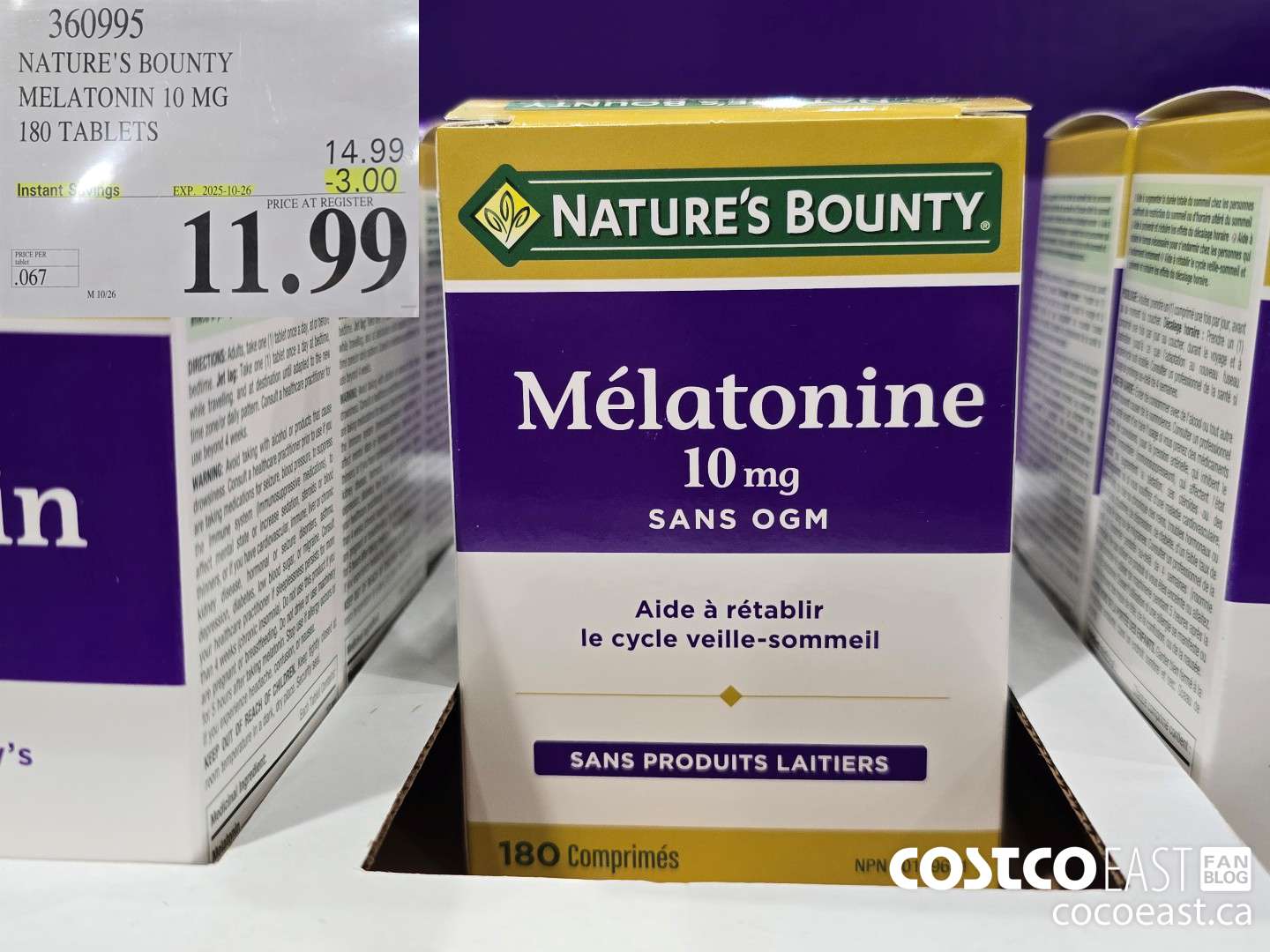360995 NATURE'S BOUNTY MELATONIN 10 MG 180 TABLETS ($3.00 INSTANT SAVINGS EXPIRES ON 2025-10-26) $11.99