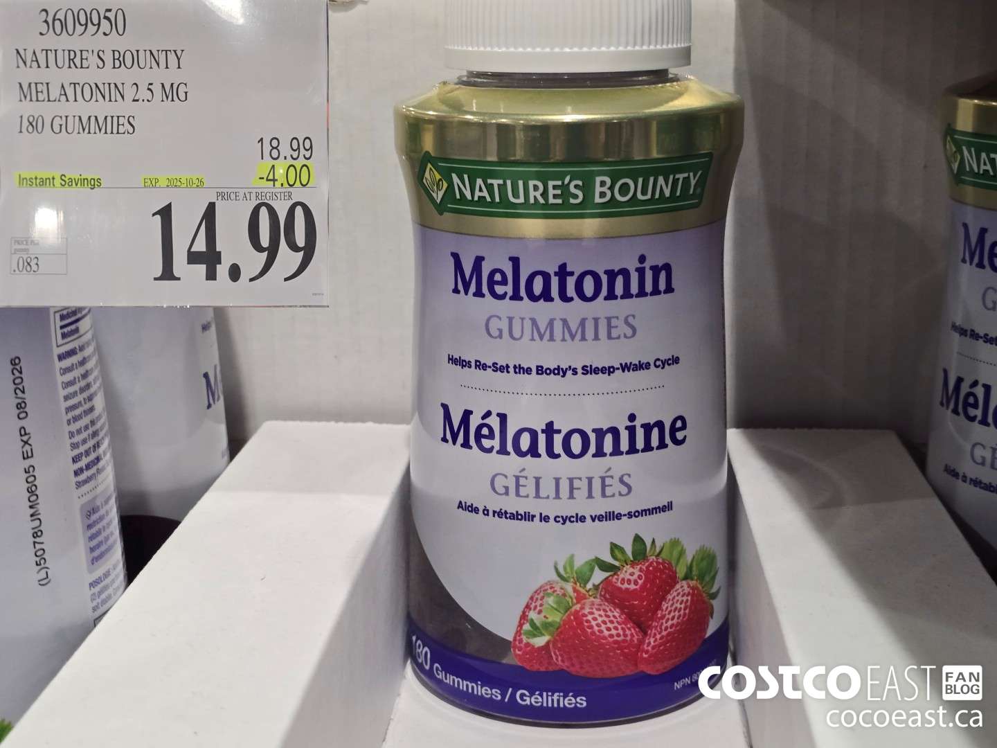 3609950 NATURE'S BOUNTY MELATONIN 2.5 MG 180 GUMMIES ($4.00 INSTANT SAVINGS EXPIRES ON 2025-10-26) $14.99