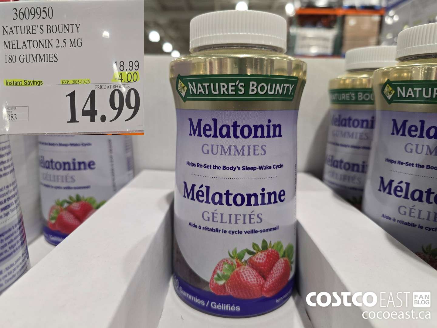 3609950 NATURE'S BOUNTY MELATONIN 2.5 MG 180 GUMMIES ($4.00 INSTANT SAVINGS EXPIRES ON 2025-10-26) $14.99