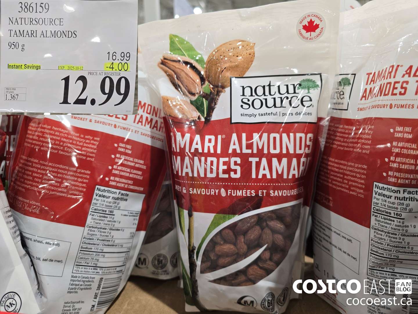 386159 NATURSOURCE TAMARI ALMONDS 950 G ($4.00 INSTANT SAVINGS EXPIRES ON 2025-10-12) $12.99