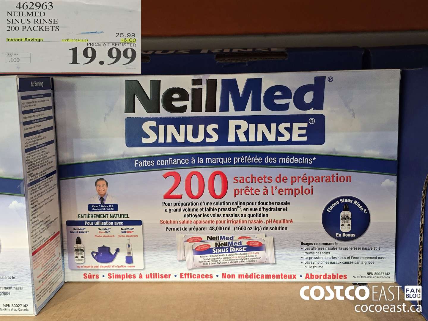 462963 NEILMED SINUS RINSE 200 PACKETS ($6.00 INSTANT SAVINGS EXPIRES ON 2025-11-23) $19.99