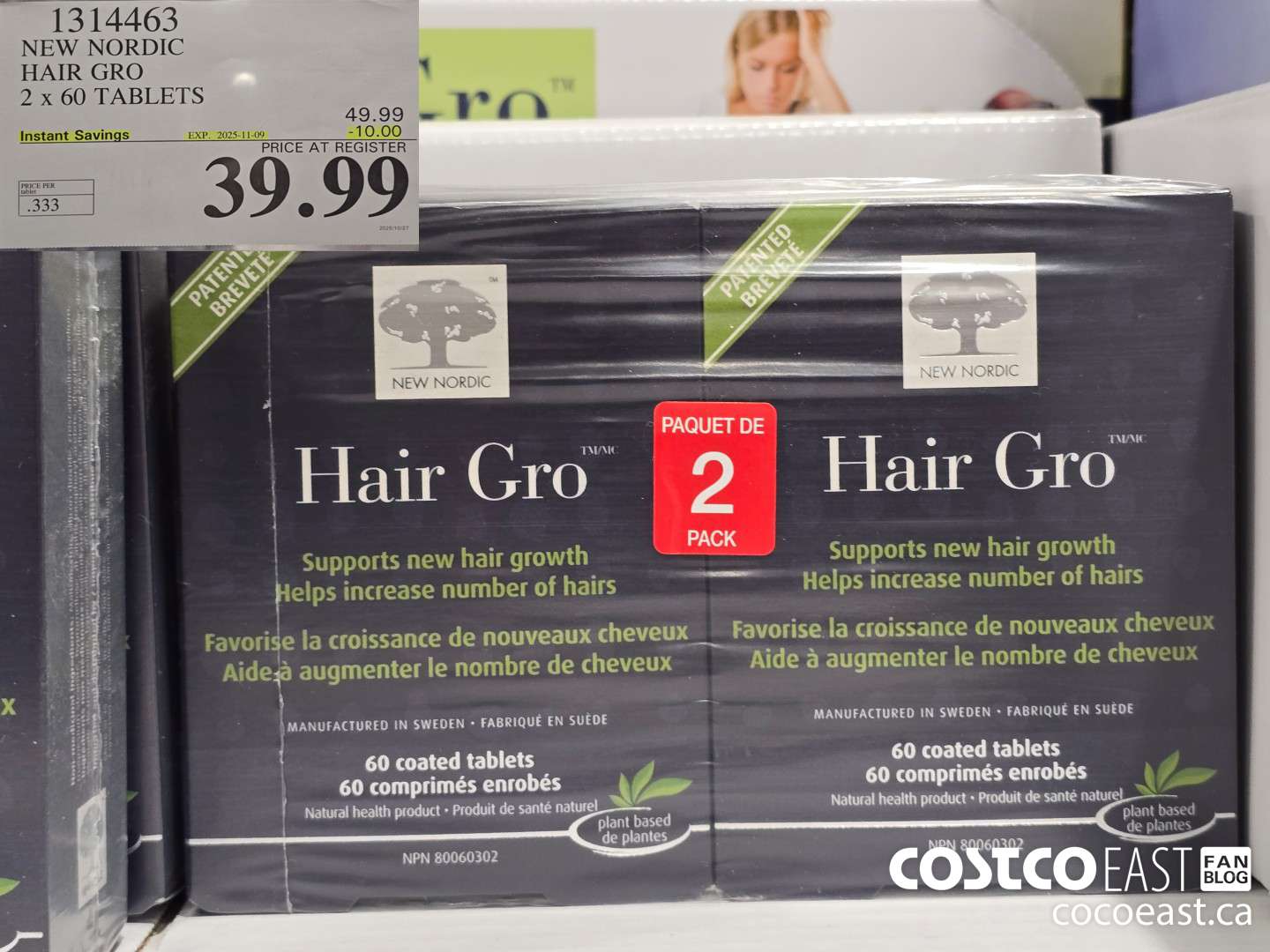 1314463 NEW NORDIC HAIR GRO 2 x 60 TABLETS ($10.00 INSTANT SAVINGS EXPIRES ON 2025-11-09) $39.99