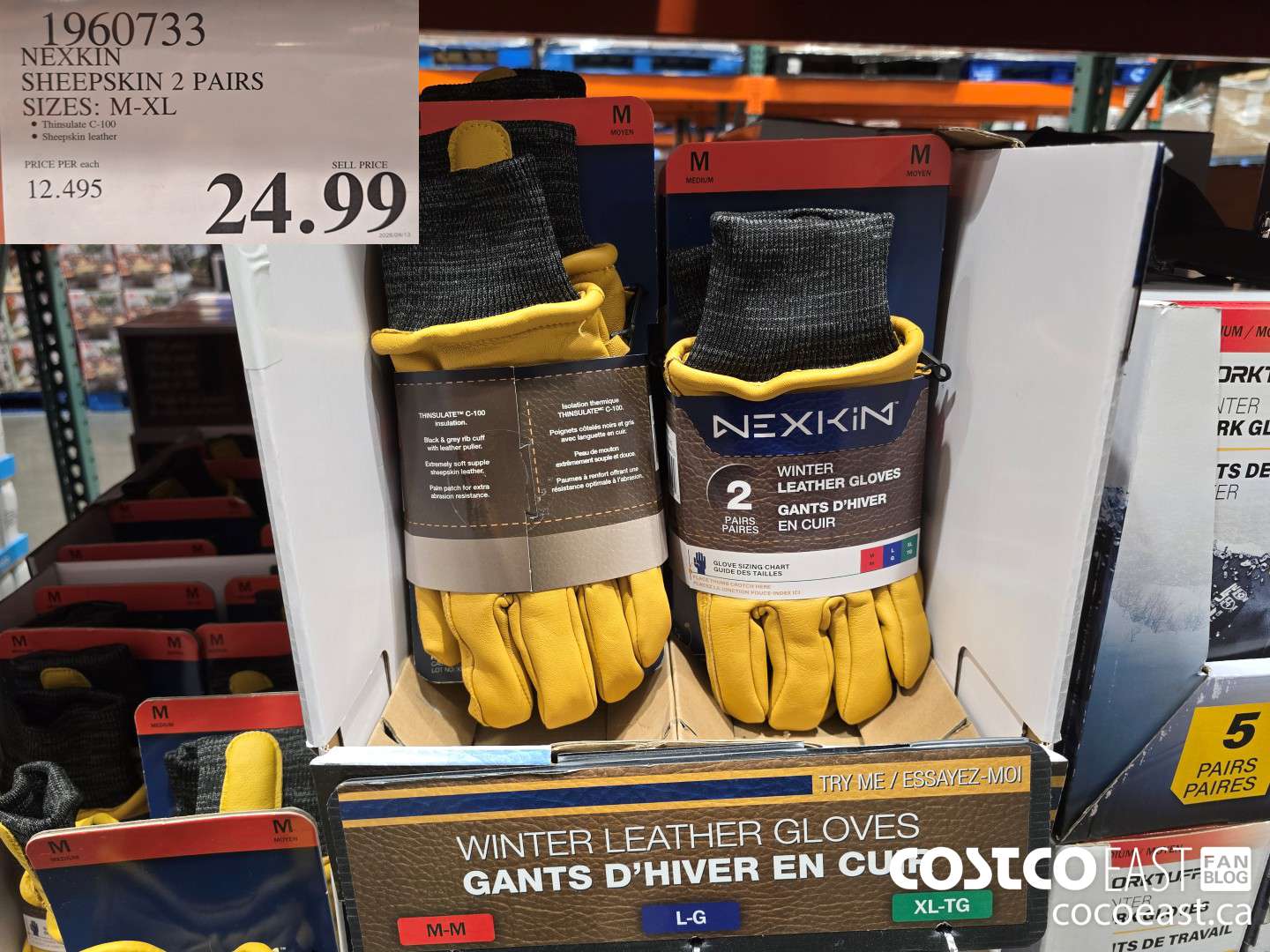 1960733 NEXKIN SHEEPSKIN 2 PAIRS SIZES: M-XL $24.99