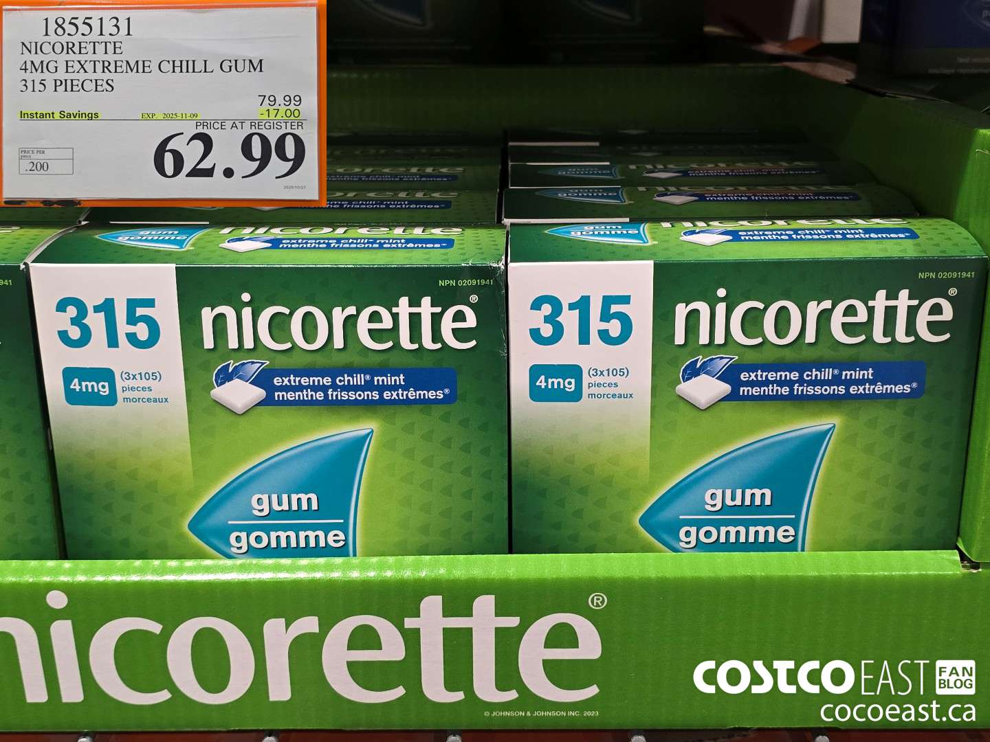 1855131 NICORETTE 4MG EXTREME CHILL GUM 315 PIECES ($17.00 INSTANT SAVINGS EXPIRES ON 2025-11-09) $62.99
