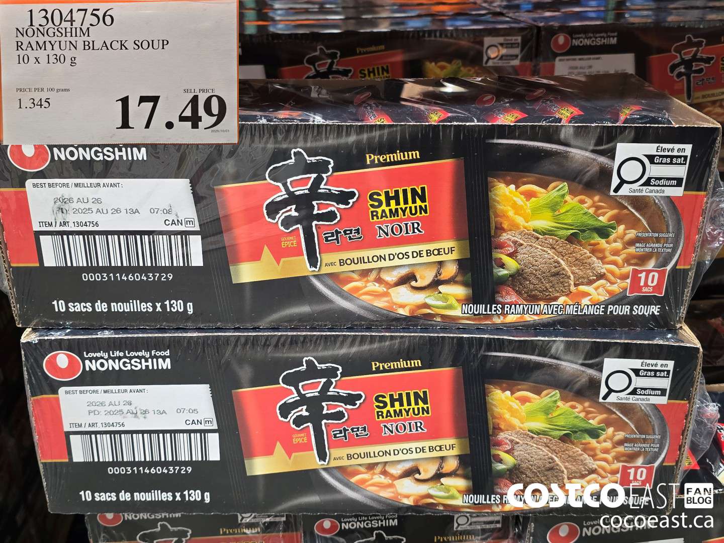 1304756 NONGSHIM RAMYUN BLACK SOUP 10 x 130G $17.49