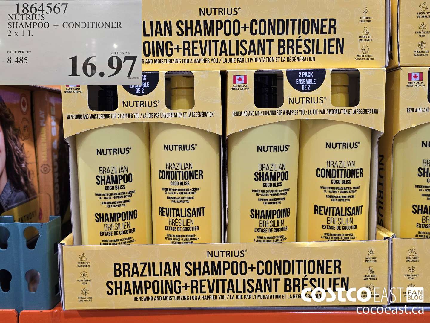 1864567 NUTRIUS SHAMPOO + CONDITIONER 2 X 1 L $16.97