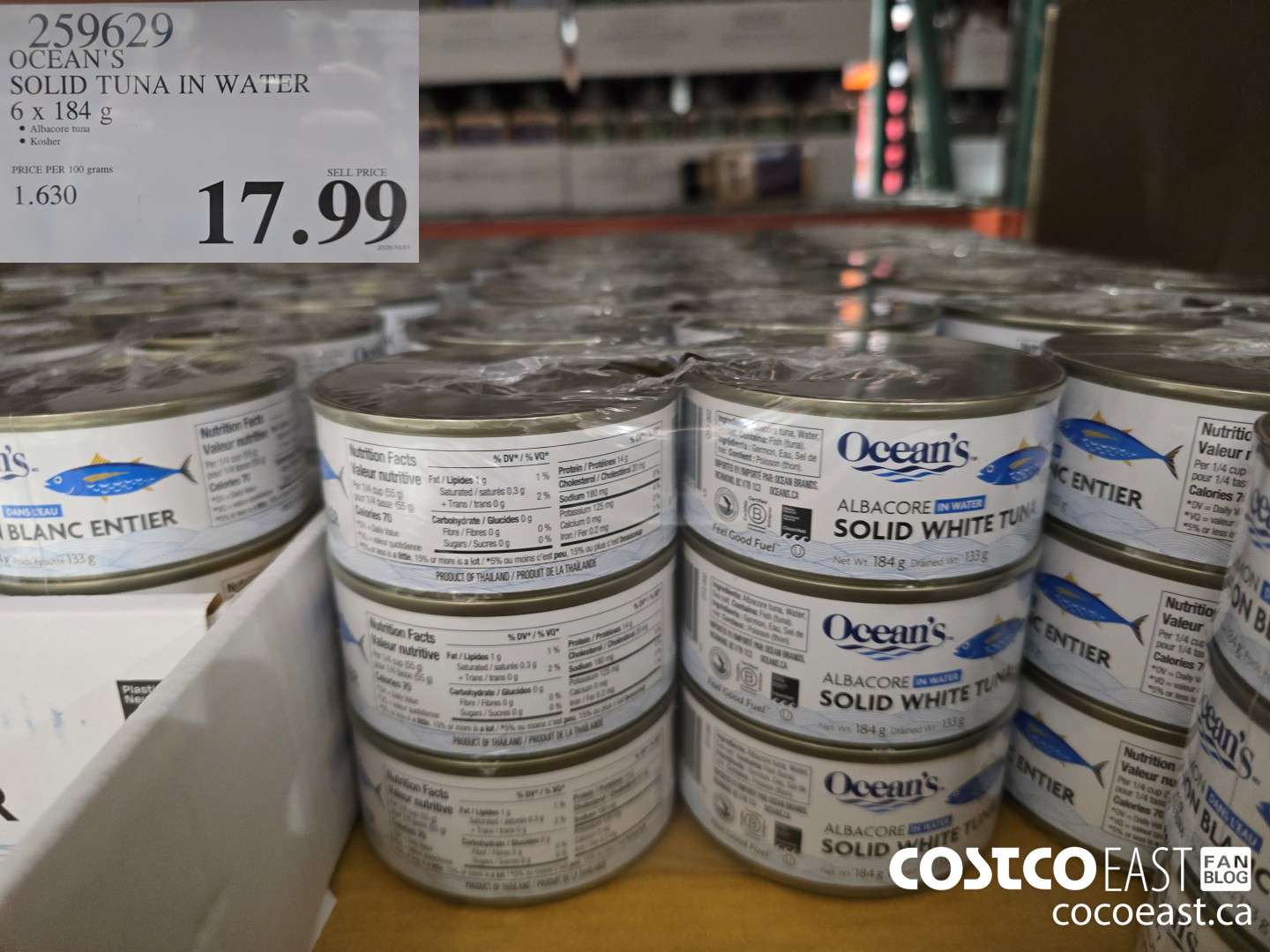 259629 OCEAN'S SOLID TUNA IN WATER 6 X 184 G $17.99