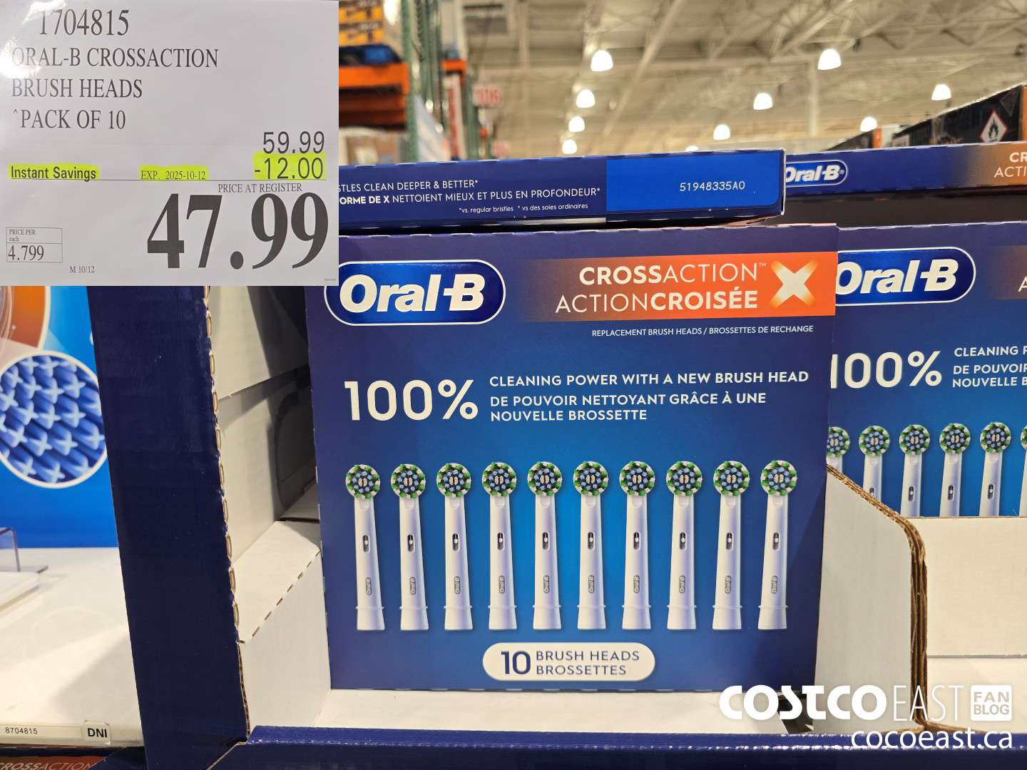 1704815 ORAL-B CROSSACTION BRUSH HEADS PACK OF 10 ($12.00 INSTANT SAVINGS EXPIRES ON 2025-10-12) $47.99