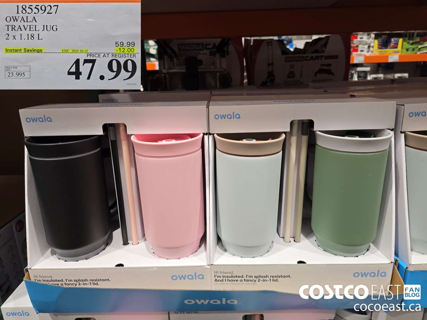 1855927 OWALA TRAVEL JUG PACK OF 2 X 1.18 L ($12.00 INSTANT SAVINGS EXPIRES ON 2025-10-12) $47.99