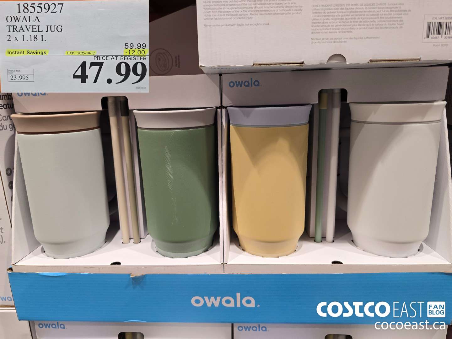 1855927 OWALA TRAVEL JUG PACK OF 2 X 1.18 L ($12.00 INSTANT SAVINGS EXPIRES ON 2025-10-12) $47.99