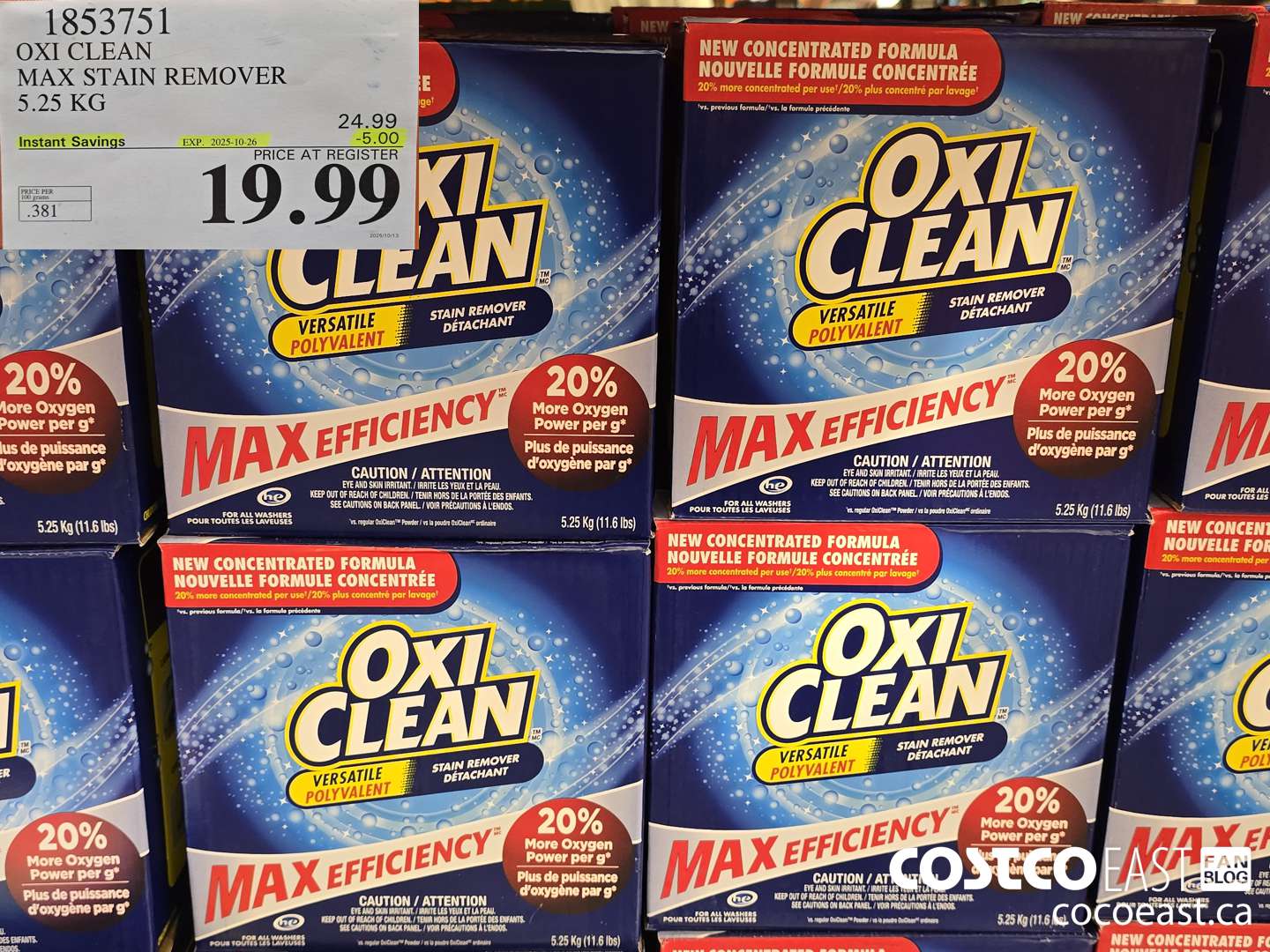 1853751 OXI CLEAN MAX STAIN REMOVER 5.25 KG ($5.00 INSTANT SAVINGS EXPIRES ON 2025-10-26) $19.99